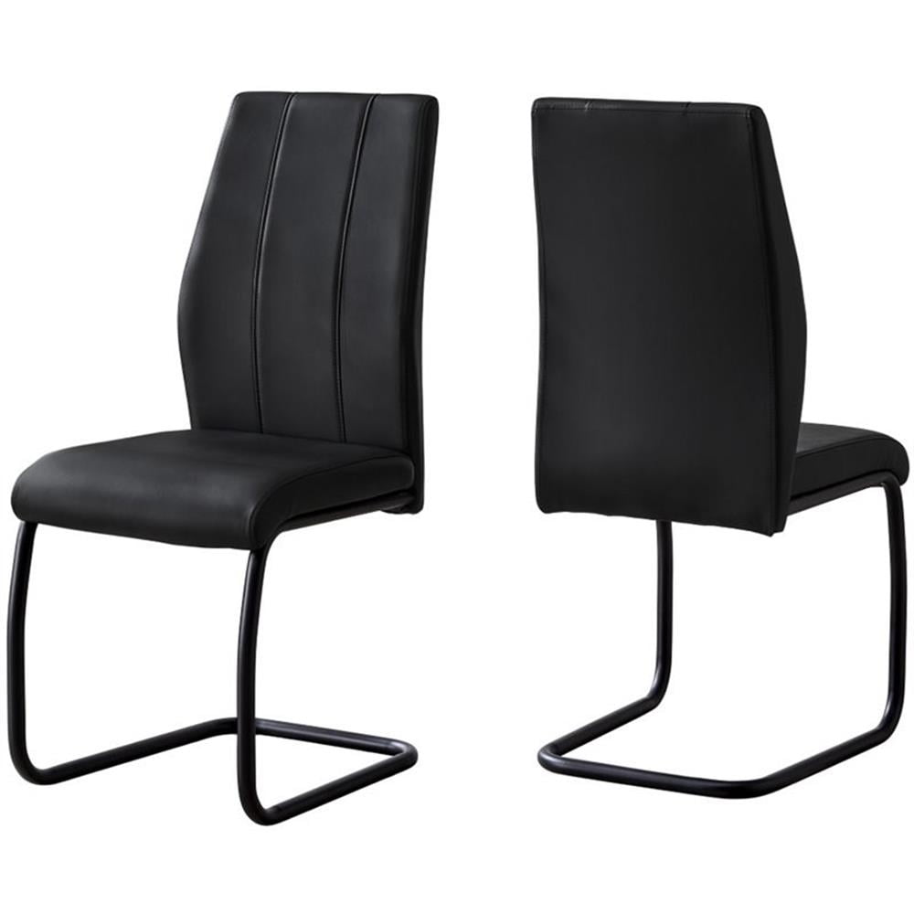 Monarch Specialties Dining Chair, Set Of 2, Side, Upholstered, Kitchen, Black PU, 38.75" H, Indoor