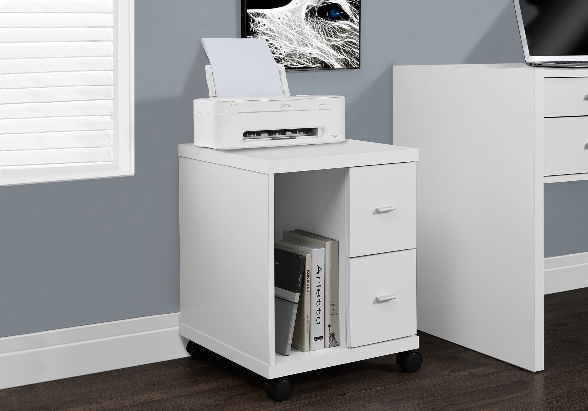 Monarch Specialties Office Cabinet 1 Open Storage Compartment 2 Drawers 2 Locking Casters 23"H
