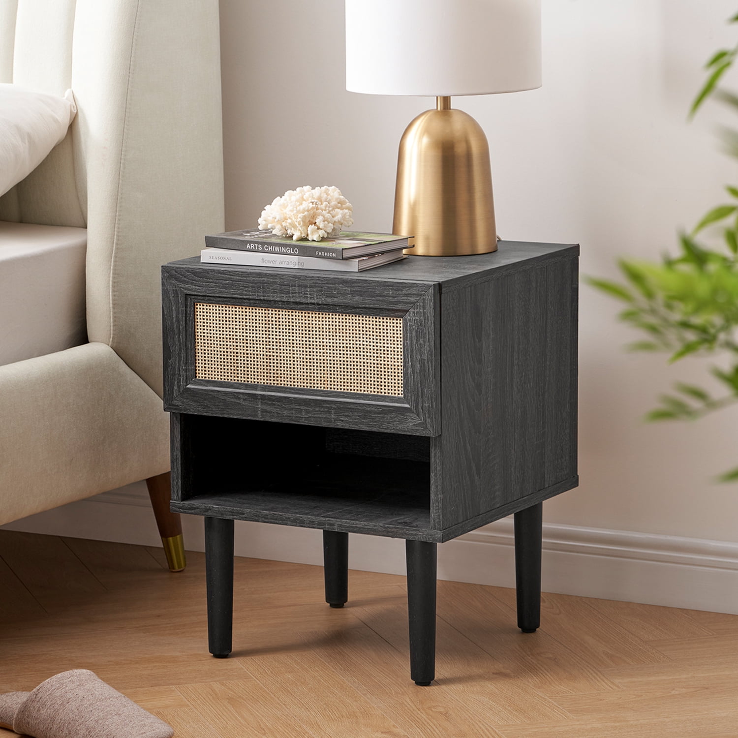 Mopio Haylee Nightstand/Side Table Charcoal Black, End Table for Living Room & Bedroom to Compliment Your Bed or Sofa