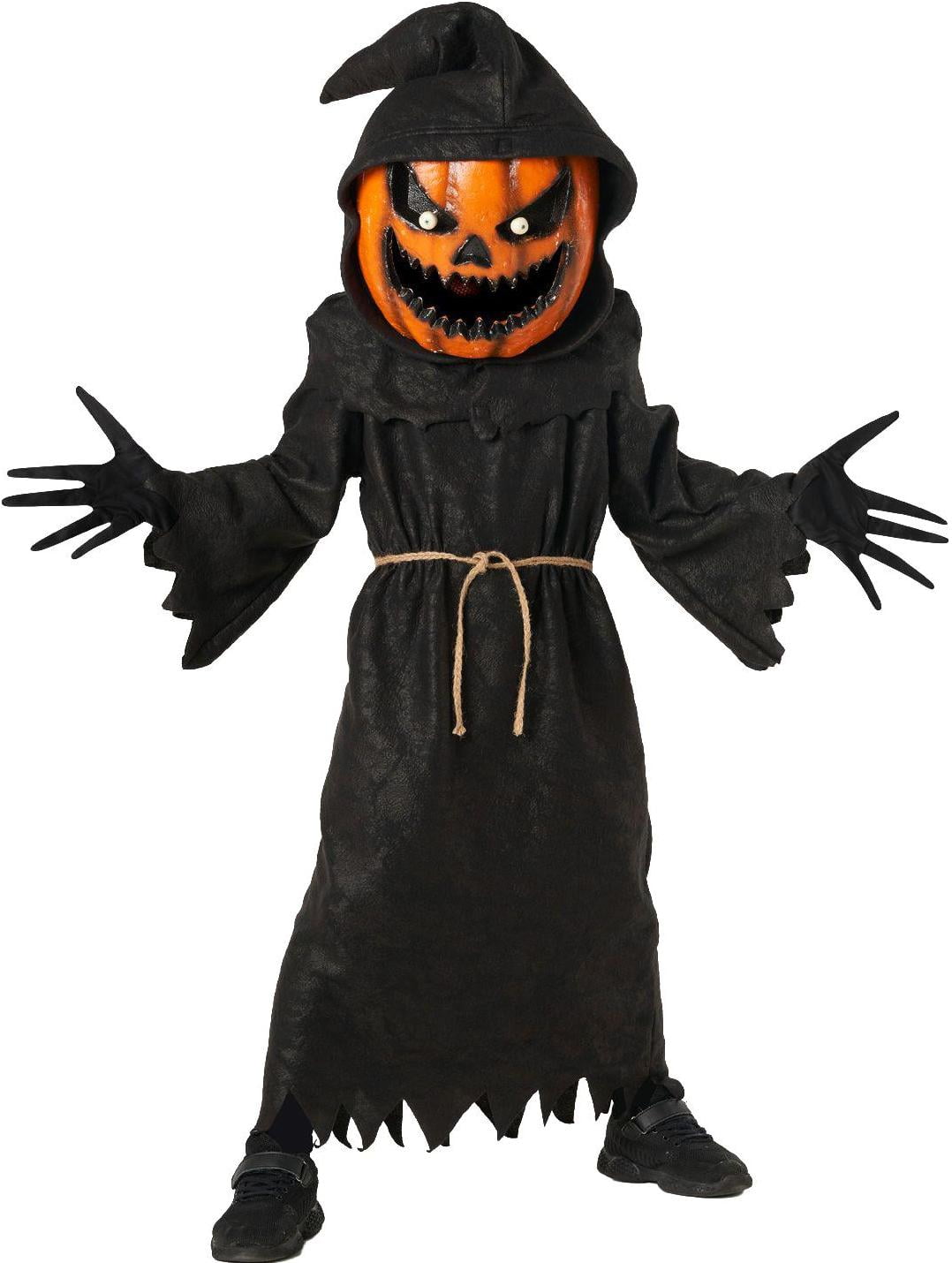 Morph Kids Evil Pumpkin Monster Costume Boy Girl Jack Lantern Halloween Fancy Dress Black/Orange L
