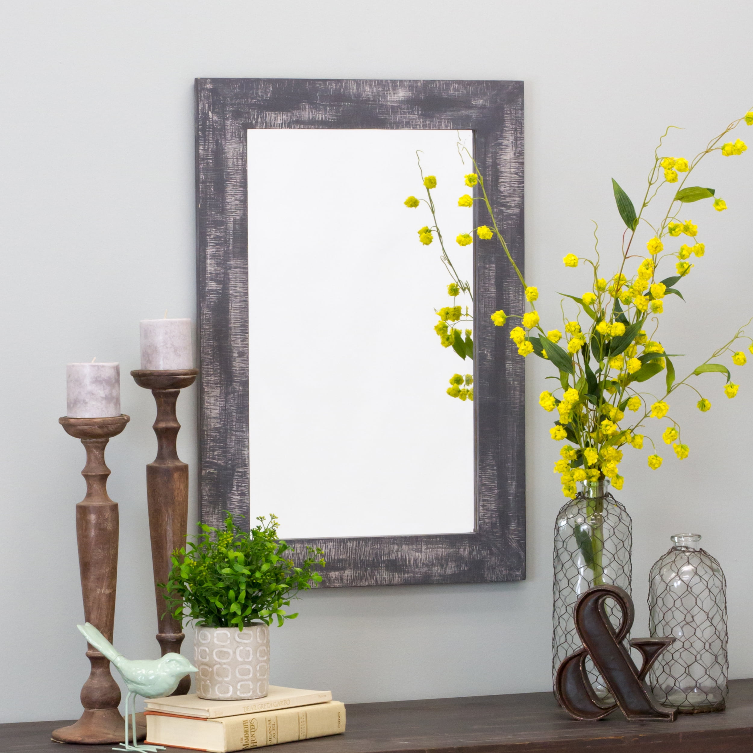 Morris Rustic Wood Wall Mirror - Gray 30" x 20" by Aspire