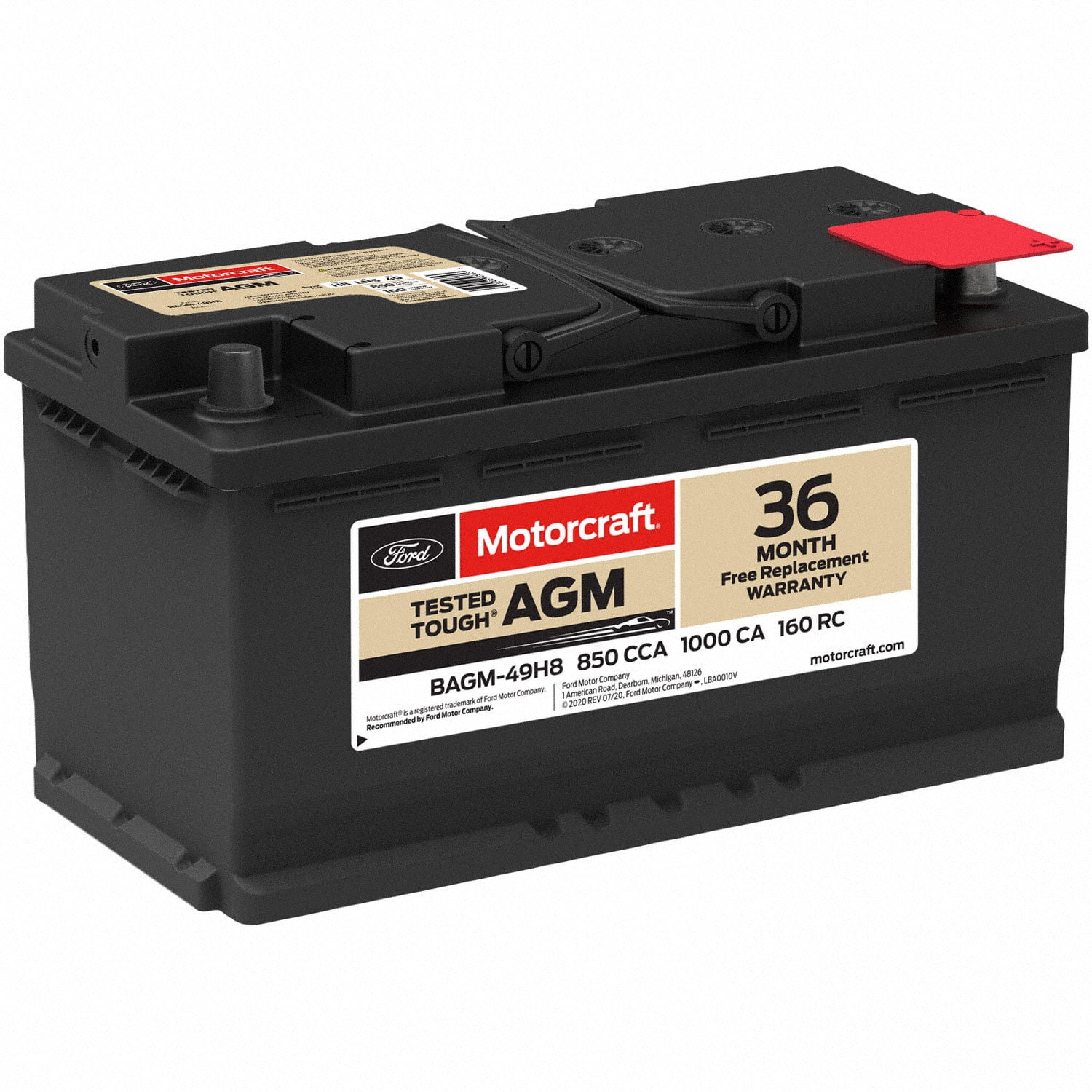 Motorcraft AGM 12 Volt Automotive Battery Group Size 49, 850 CCA Top Post