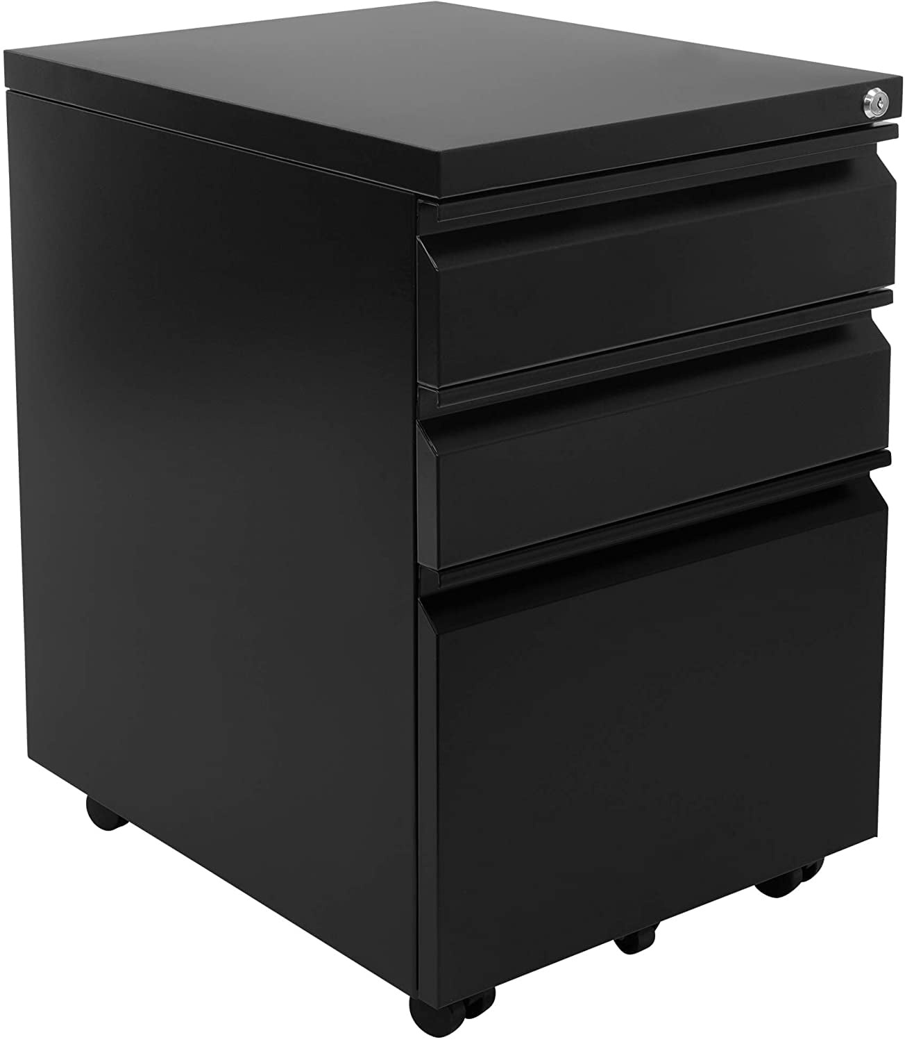 Mount-It! Mobile File Cabinet with 3 Drawers | Under Desk Rolling Storage with Lock Black