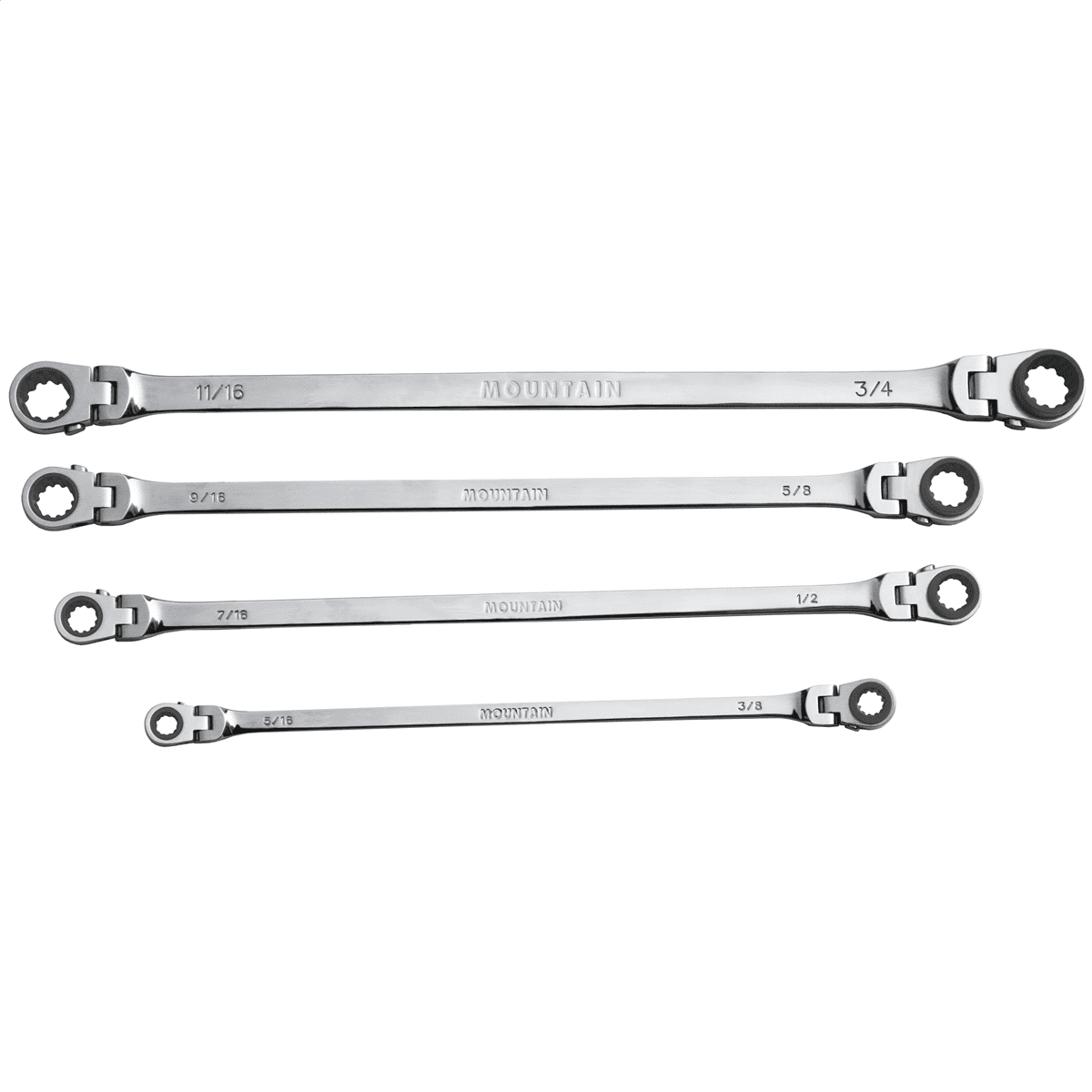 Mountain RF7 SAE Box Ratcheting Wrench Set, 90 Tooth Design, 4-Piece
