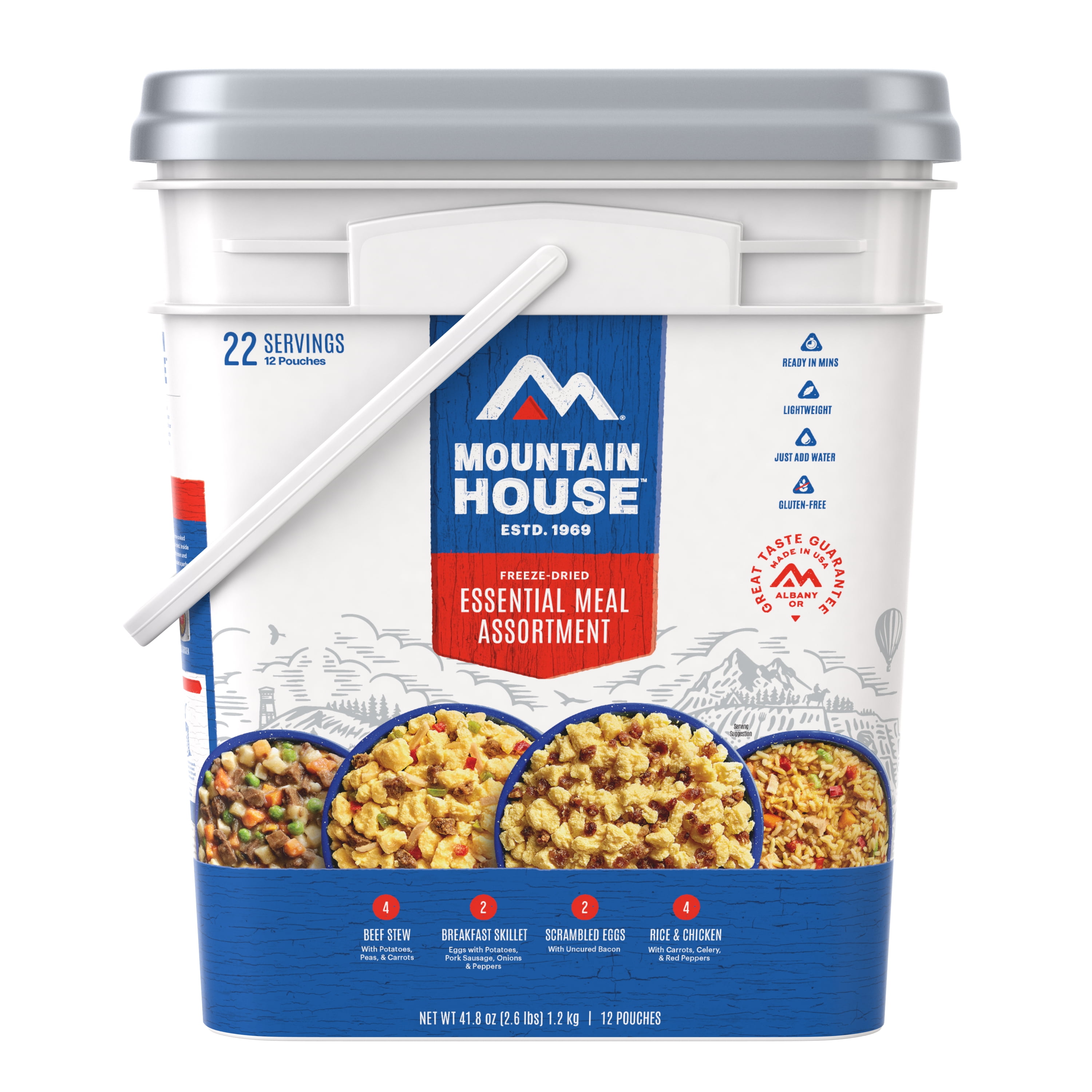 Mountain House Gluten-Free Freeze-Dried Shelf-Stable Just in Case Essential Bucket, 12 Counts