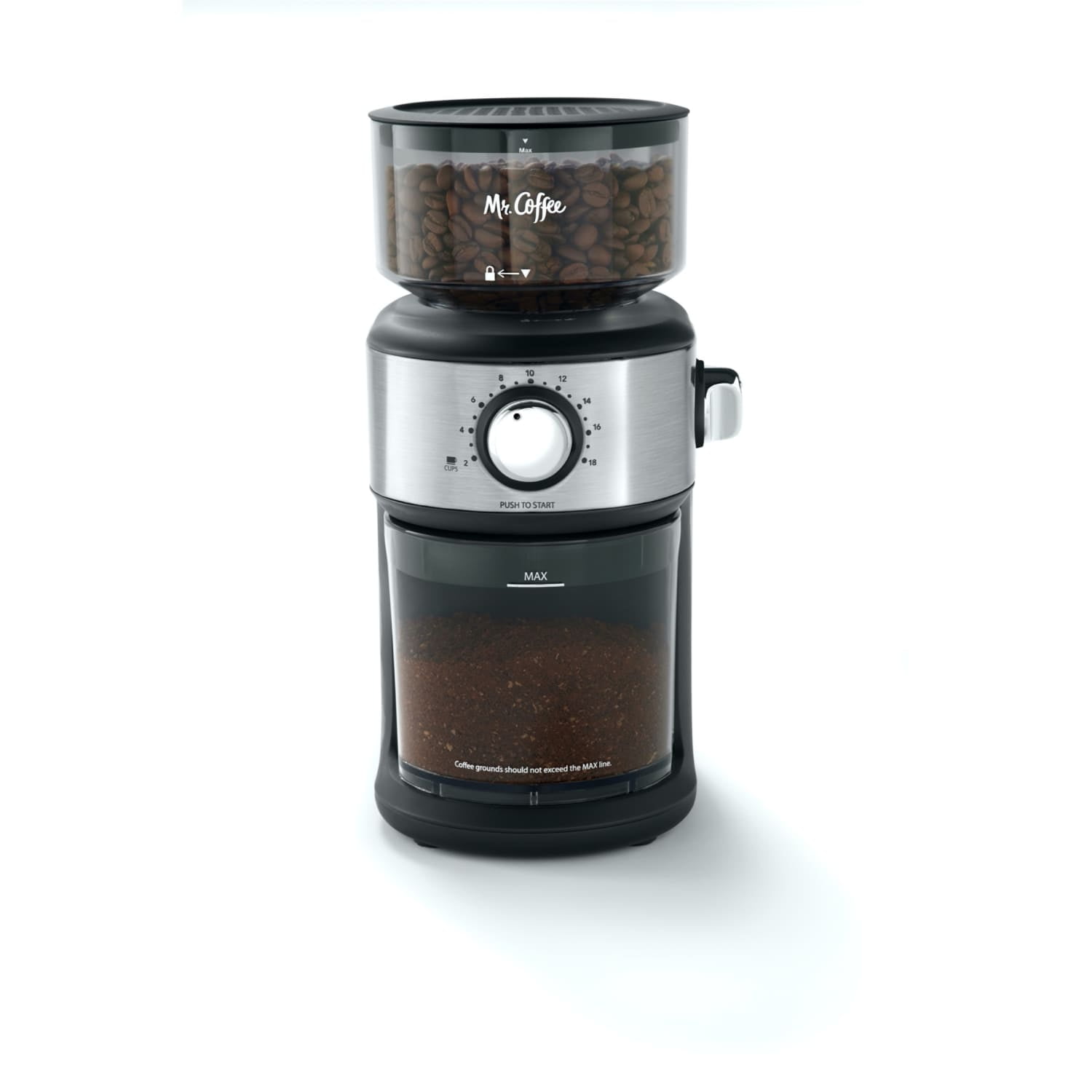 Mr. Coffee Cafe Grind 18 Cup Automatic Burr Grinder with Removable Bean Hopper and Grind Chamber | Stainless Steel