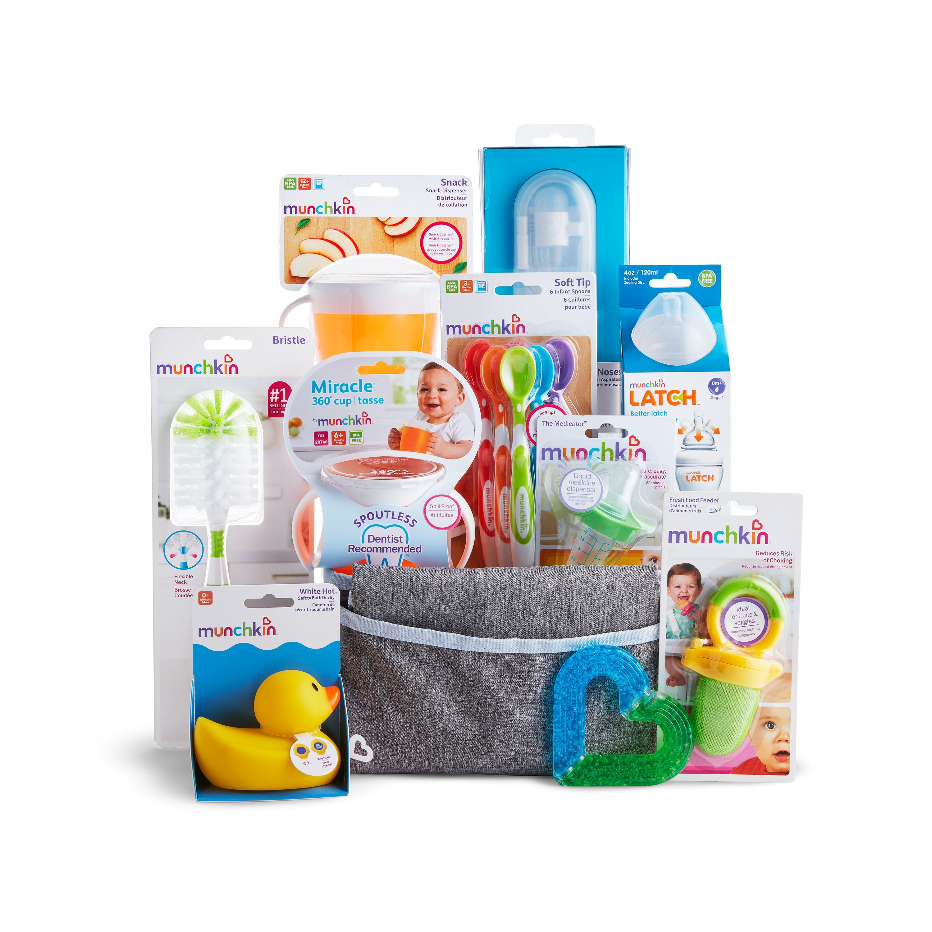 Munchkin® Hello Baby Gift Basket, Great for Baby Showers, Includes 12 Baby Products, Neutral, Unisex