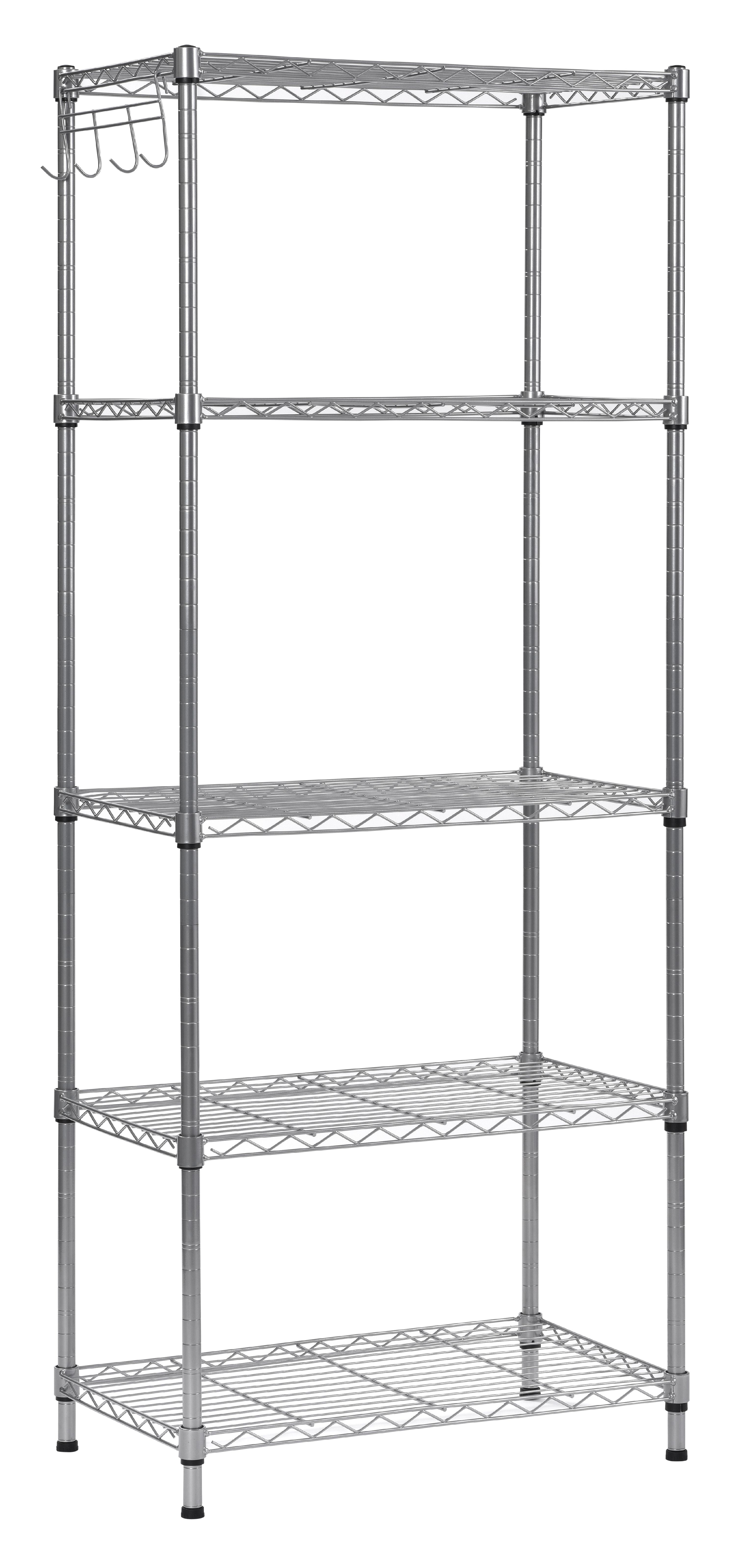 Muscle Rack 5 Tier Wire Shelving Unit with Hooks in Silver
