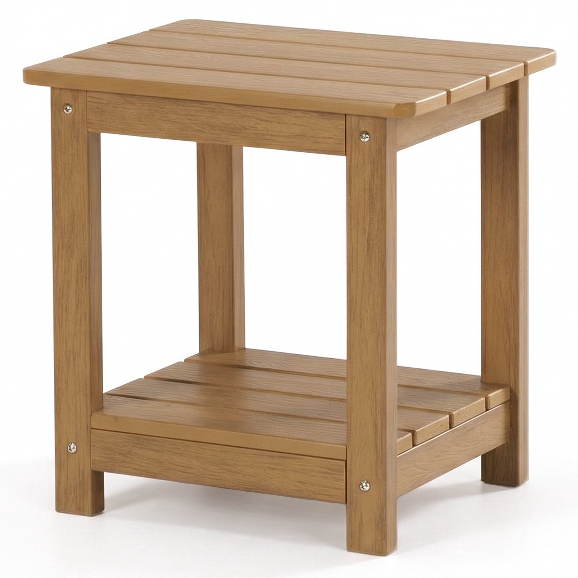 Naipo Outdoor Side Table for Patio, Double Deck Adirondack End Table, Weather Resistant HDPS Rectangular Patio Table for Deck Garden Poolside, All-Weather Outdoor Furniture, Easy Assembly - Teak