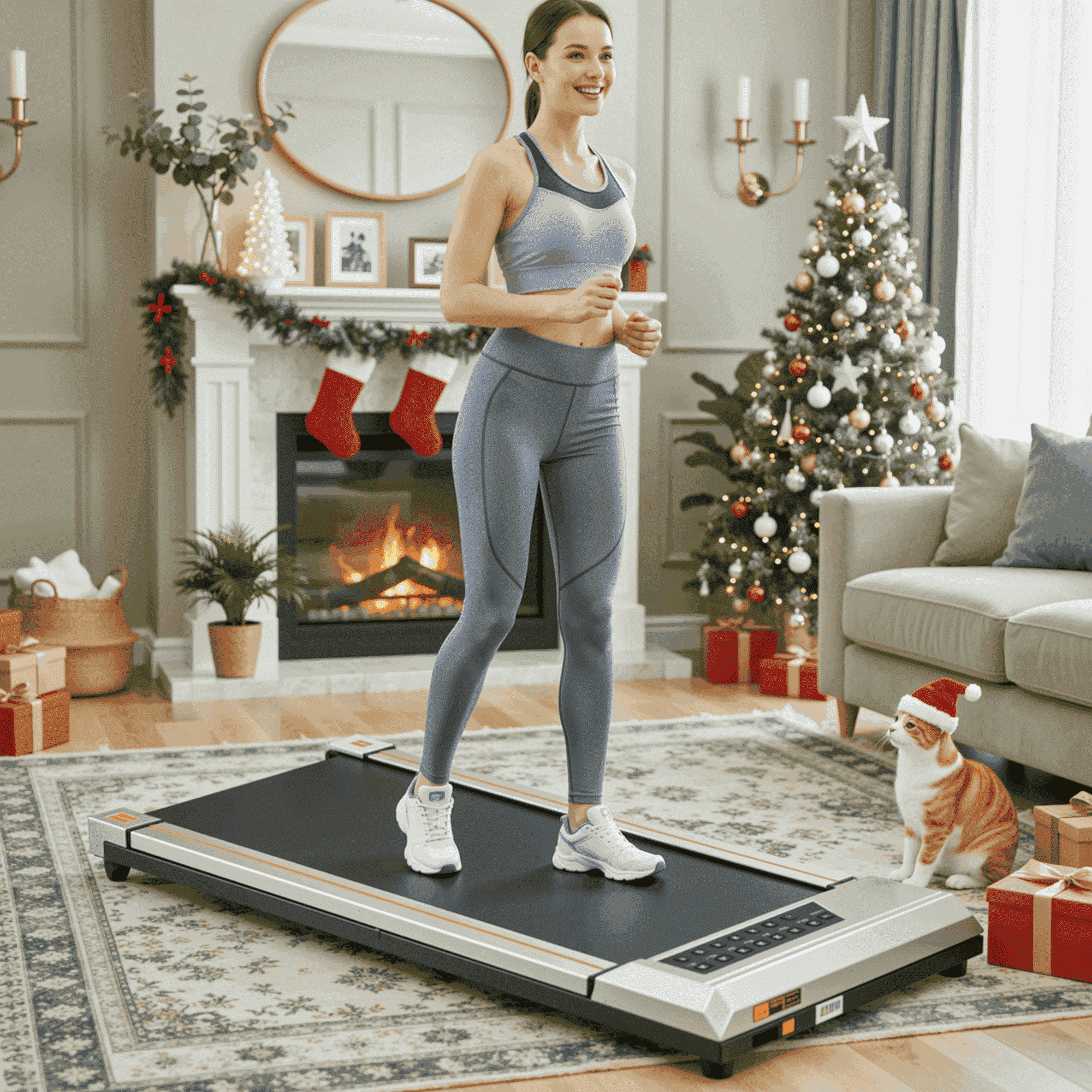 Naipo Treadmill Walking Pad 2.5HP with Large LCD Display Portable Wheels and Max Capacity 265lb for Home Use