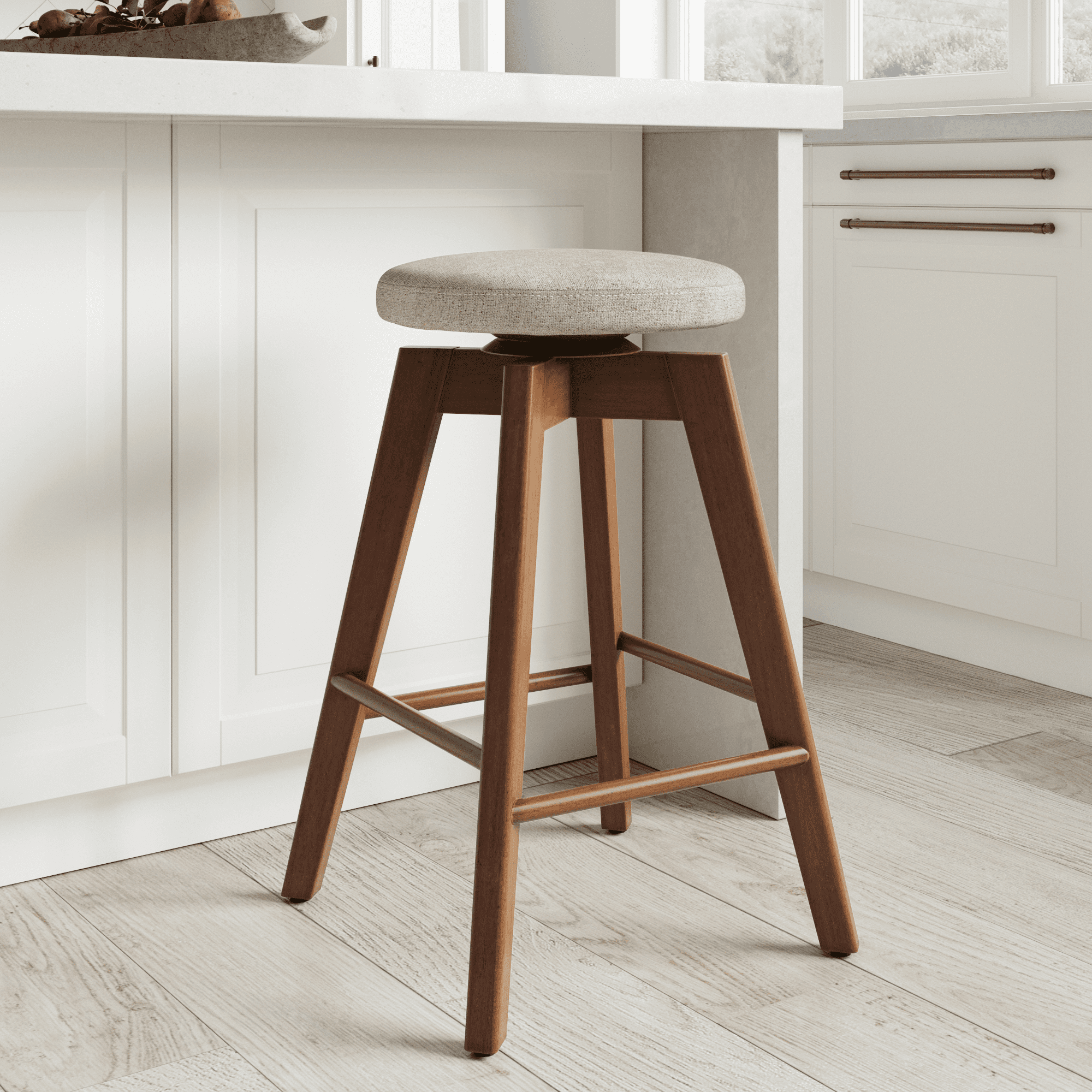 Nathan James Amalia 26" Natural Wheat Brown Backless Counter Height 360 Swivel Upholstered Seat Solid Wood Bar Stool