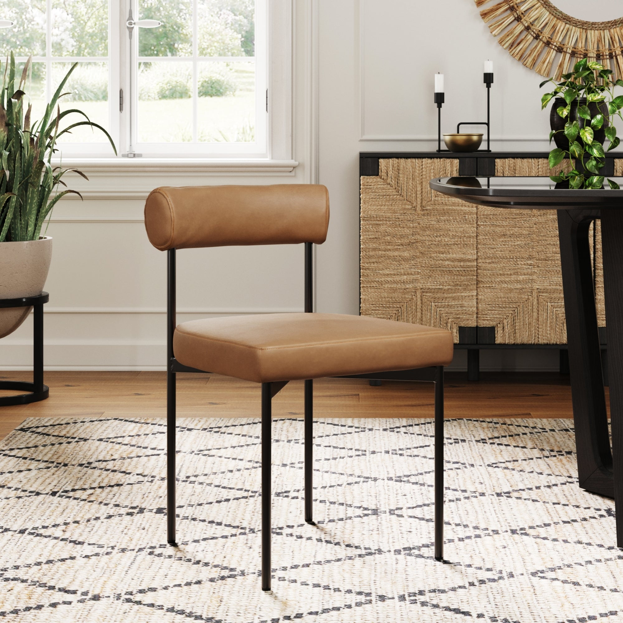 Nathan James Dahlia Modern Kitchen and Dining Chair with Metal Legs and Vegan Leather Upholstery, Brown/Black