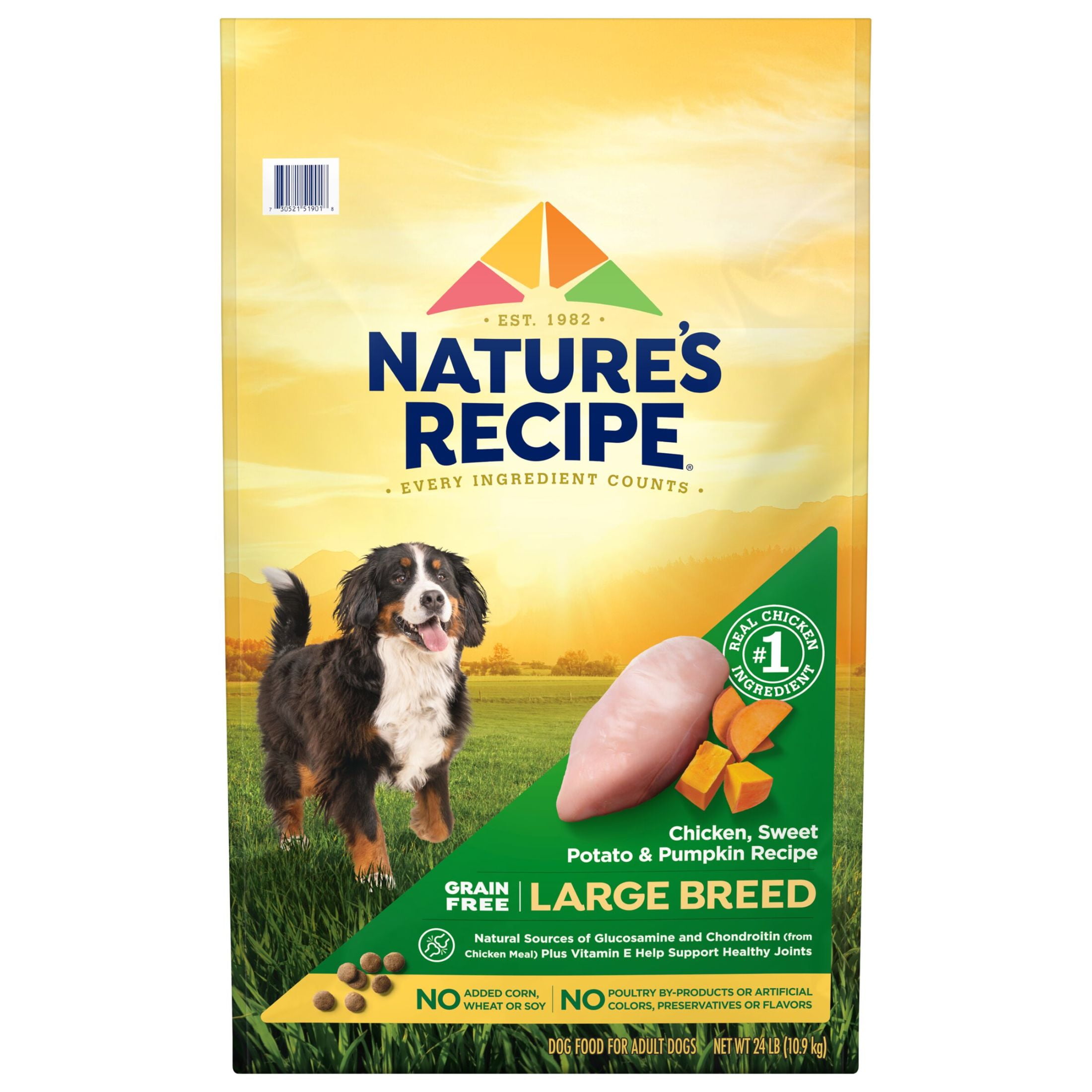 Nature’s Recipe Large Breed Grain Free Chicken, Sweet Potato & Pumpkin Recipe, Dry Dog Food, 24 lb.