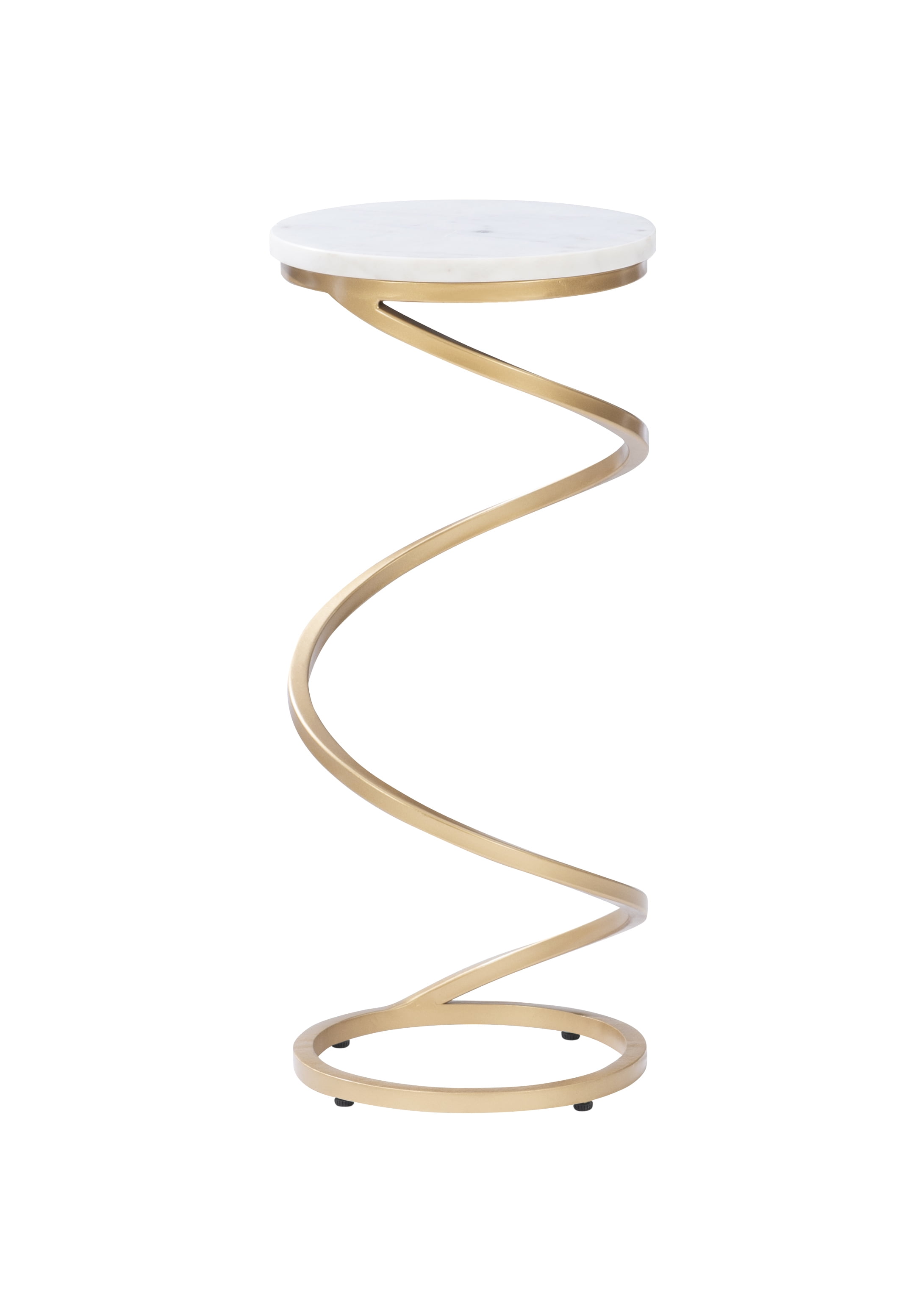 Nevin Modern Round Spiral Base Drink Table, Gold with White Marble Top