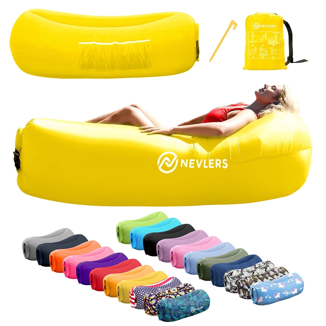 Nevlers Yellow Inflatable Lounger with Travel Bag and Pockets