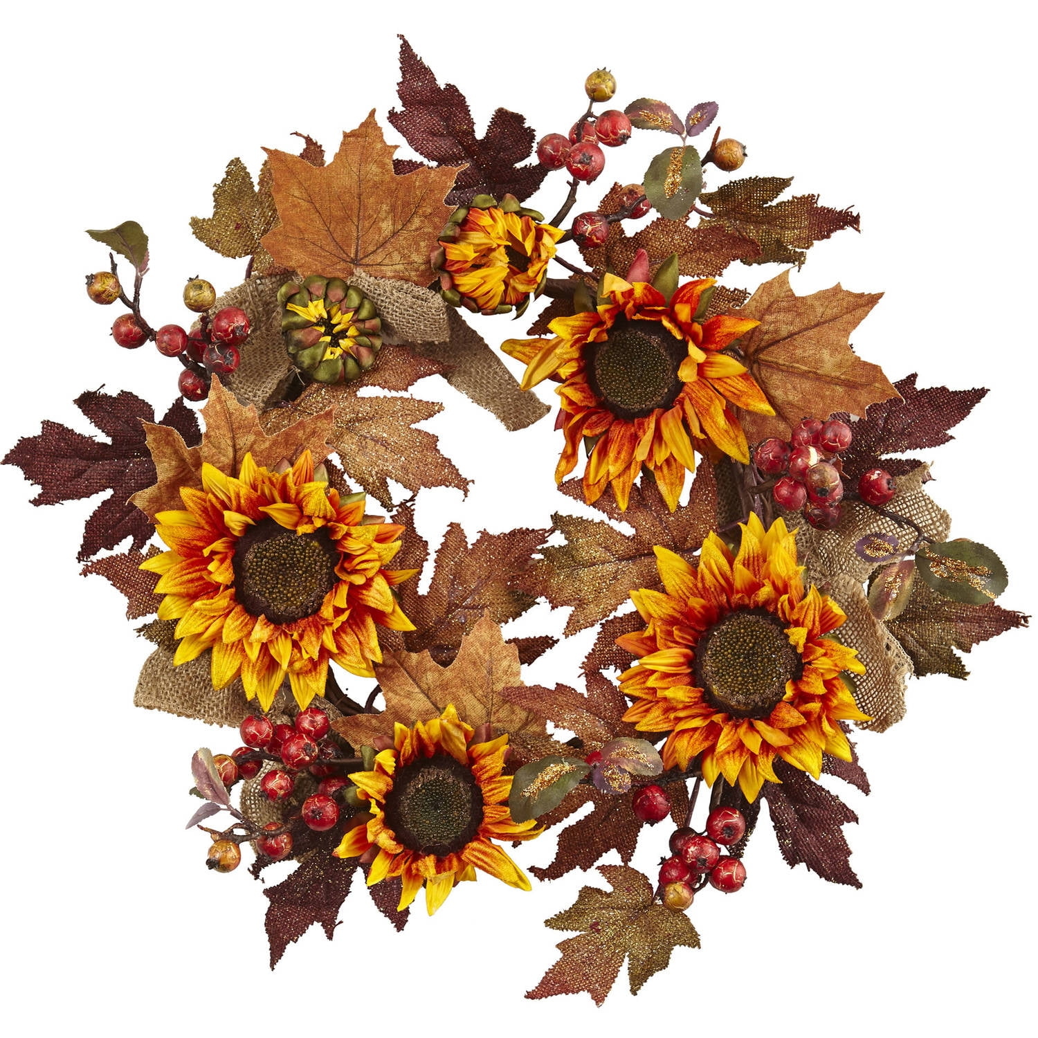 Nearly Natural Plastic Wreath, 24" (Assorted Colors)