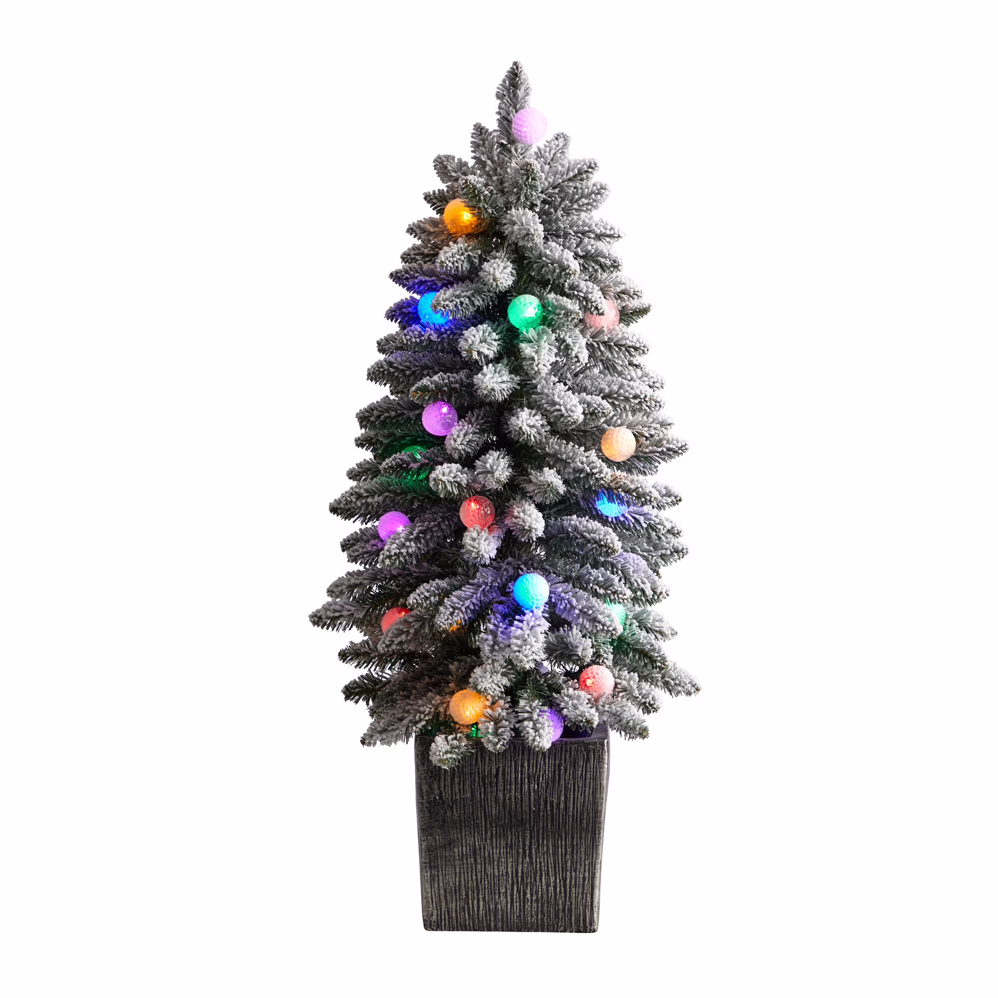 Nearly Natural Prelit LED Multicolor Lights, Flocked Fir Artificial Christmas Tree, 3'