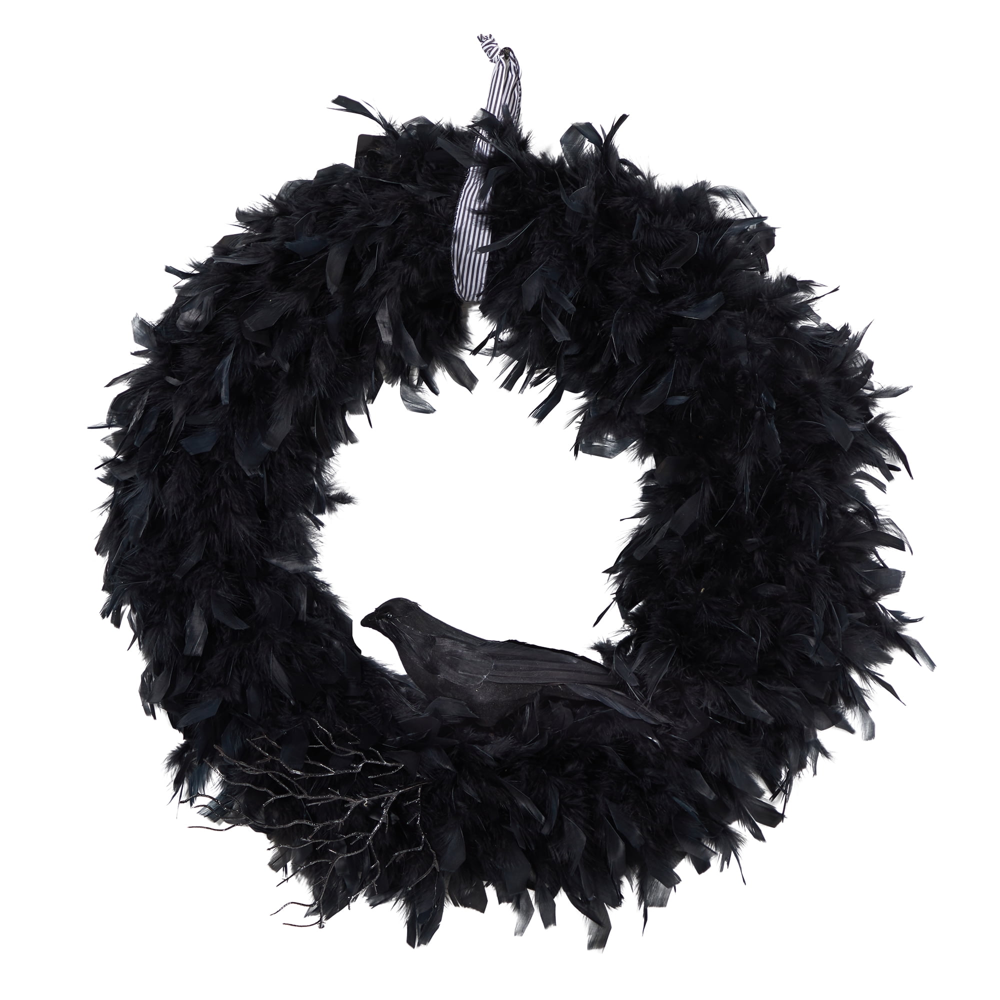 Nearly Natural 30in. Halloween Raven Feather Wreath