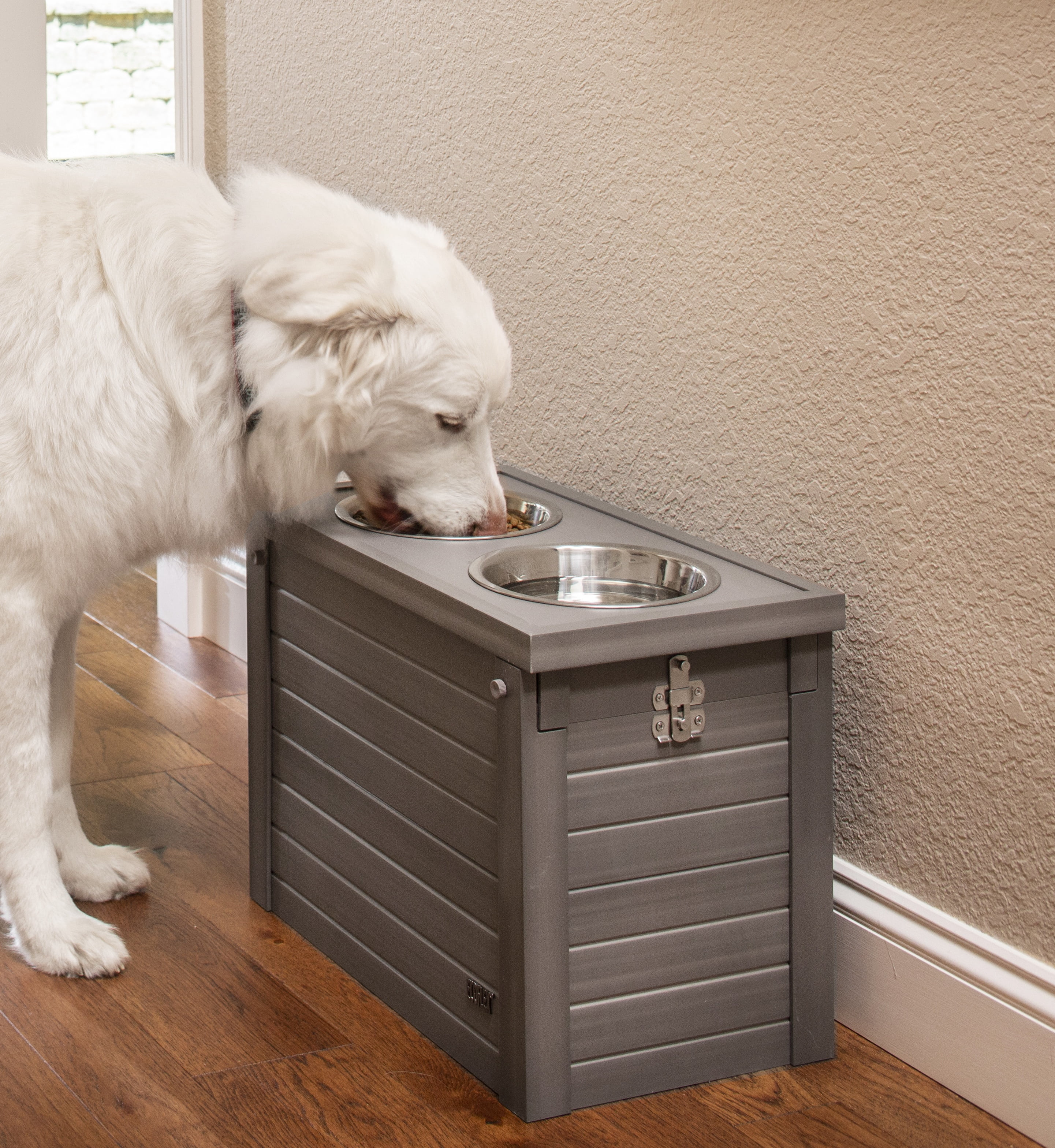 New Age Pet® ECOFLEX® Piedmont Elevated Dog Feeder, Two 32 oz. Bowl and Storage