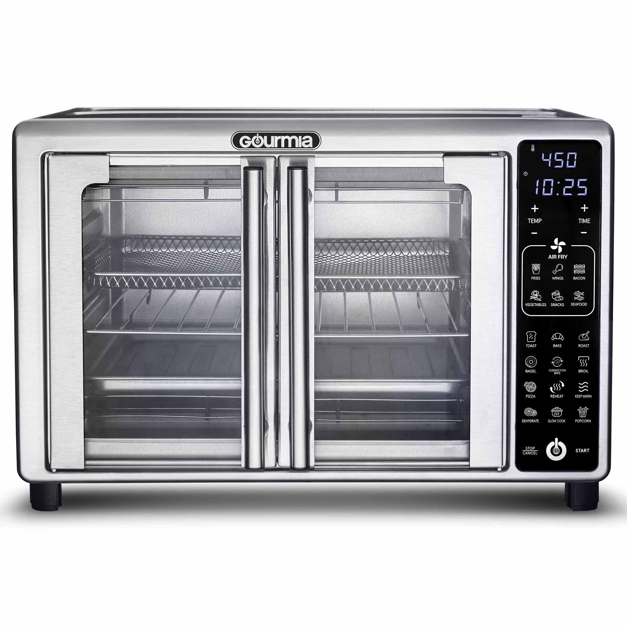 Gourmia French Door 6-Slice Digital Toaster Oven Air Fryer, 19 One-Touch Presets, 24L, Stainless Steel
