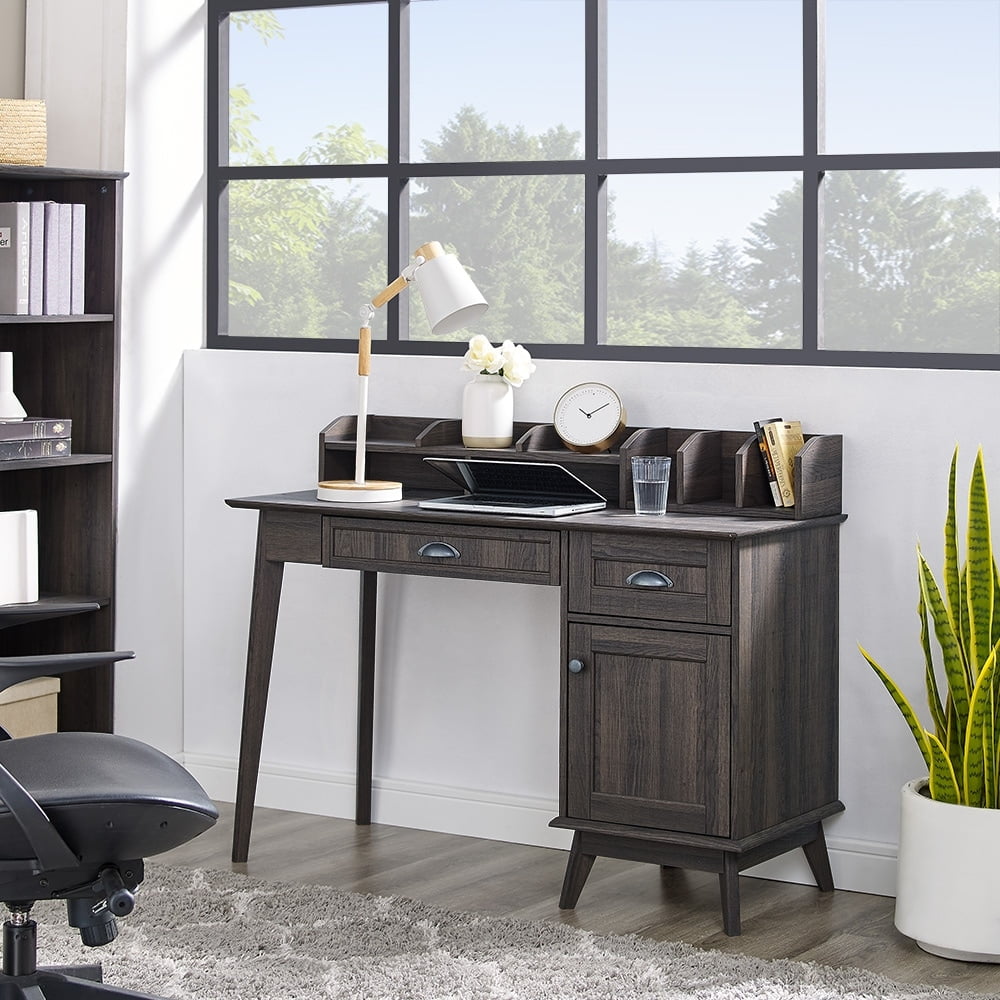 Caffoz Newport Series Computer Desk with Hutch Home Office Writing Desk, Wood Workstation w/Shelves, Study Desk for Small Spaces Golden Oak