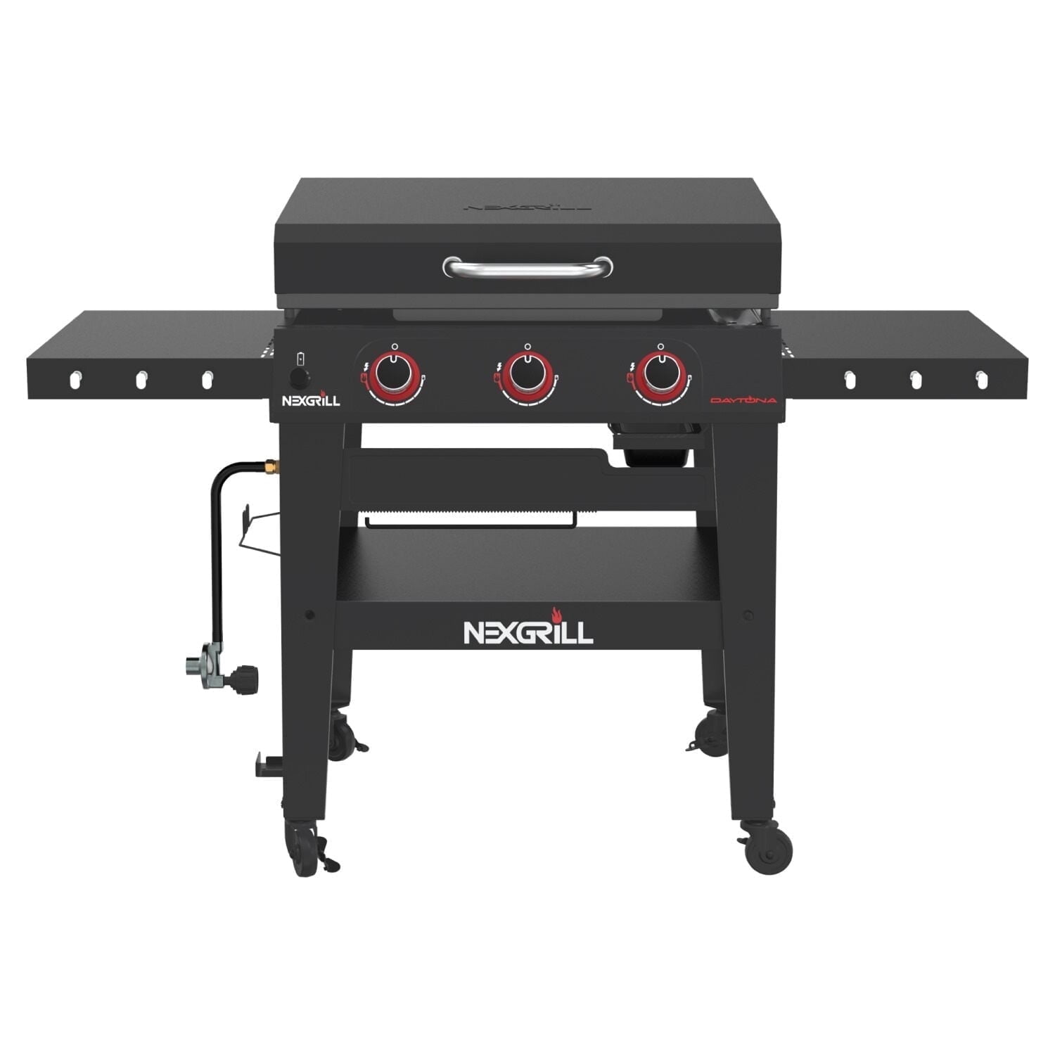 Nexgrill Daytona 3-Burner Propane Gas Griddle with Side Tables, 45000 BTUs Flat Top Grill, 630 SQ. in. Hot Rolled Steel Cooking Space, Outdoor Cooking Barbeque, Black - 720-1057B