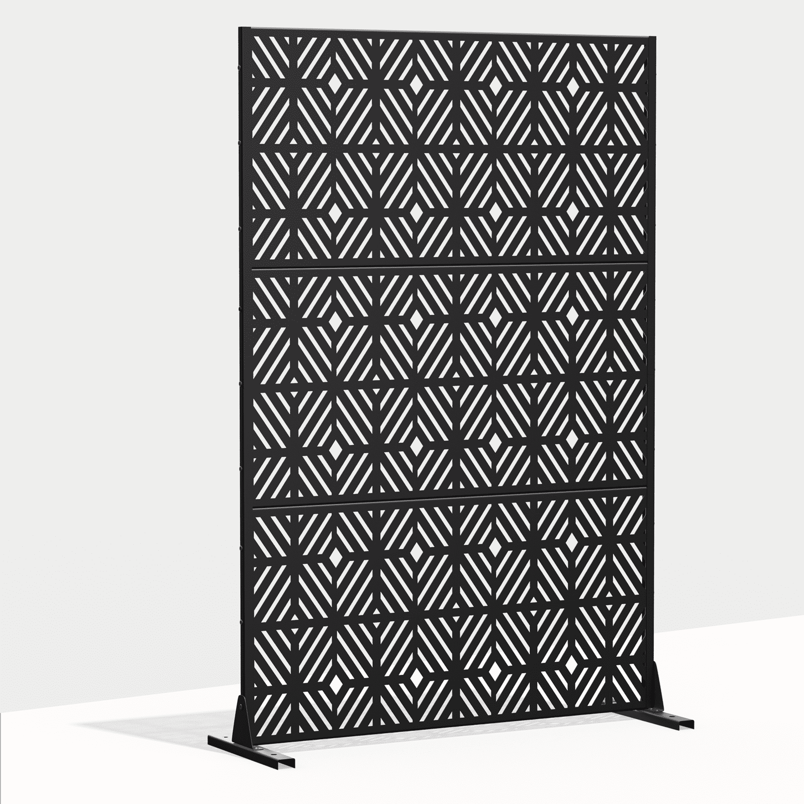 Dovelina 72"x47"x16" Outdoor Privacy Screen with Stand Metal Balcony Decorative Screen,Black