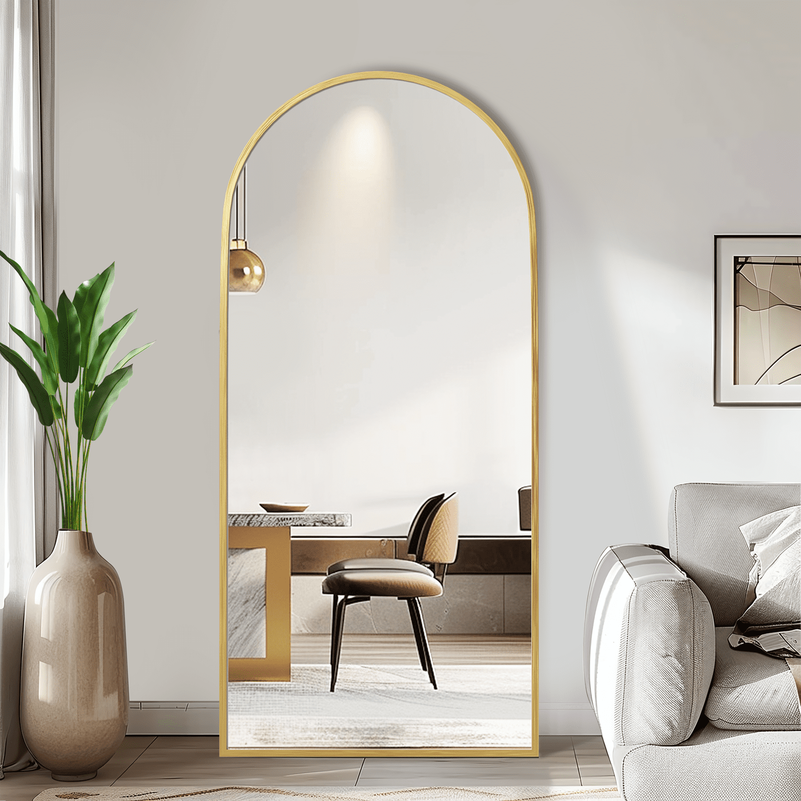Neutype 77"x34" Gold Modern Arched Full Length Floor Mirror