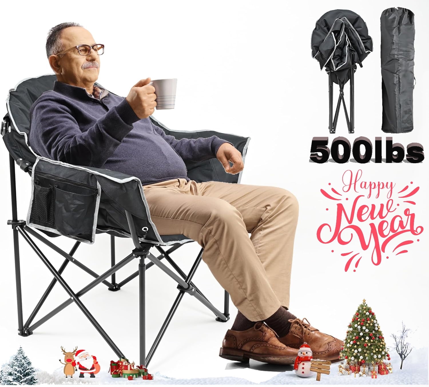 NAIZEA Oversize Lightweight Foldable Durable Padded Camping Chair for Large Adults, Supports 500 lbs, with Carry Bag