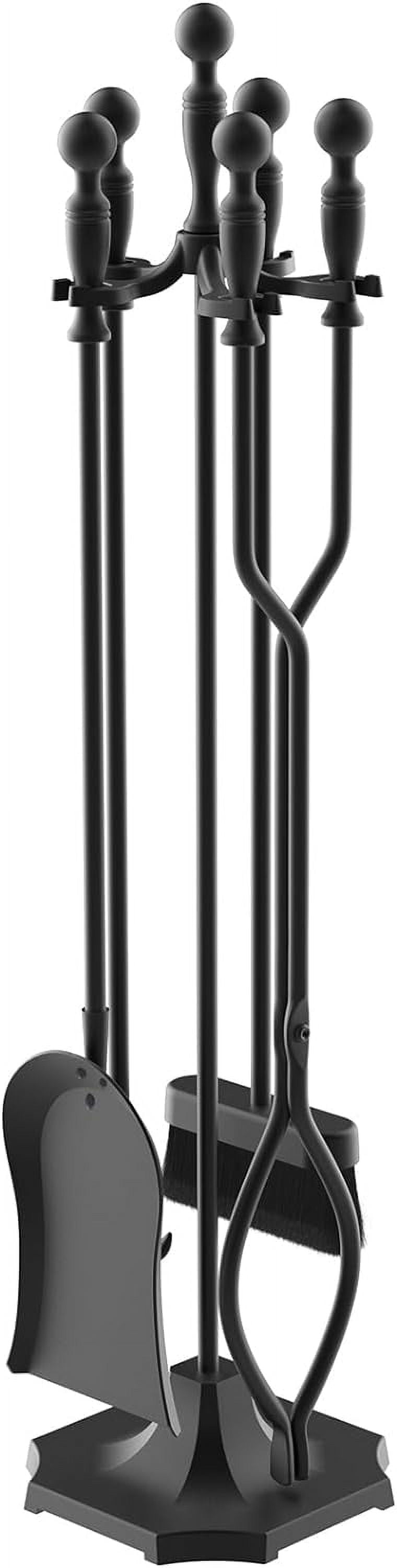 NALONE 5 Pieces 31In Fireplace Tools Set, Wrought Iron Fireplace Tools with Ergonomic Handle, Fireplace Accessories Set Included Tong, Shovel, Base, Poker and Brush for Indoor & Outdoor (Black)