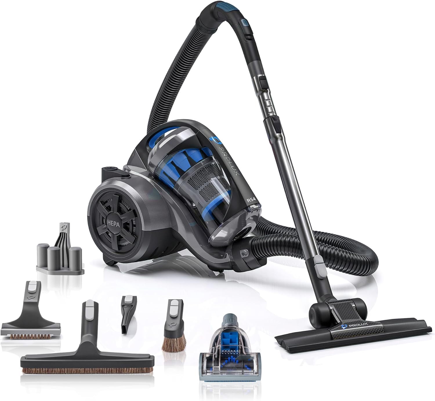 RS4 Lightweight Bagless Canister Vacuum with Dual HEPA Filtration and Premium Button Lock Tools
