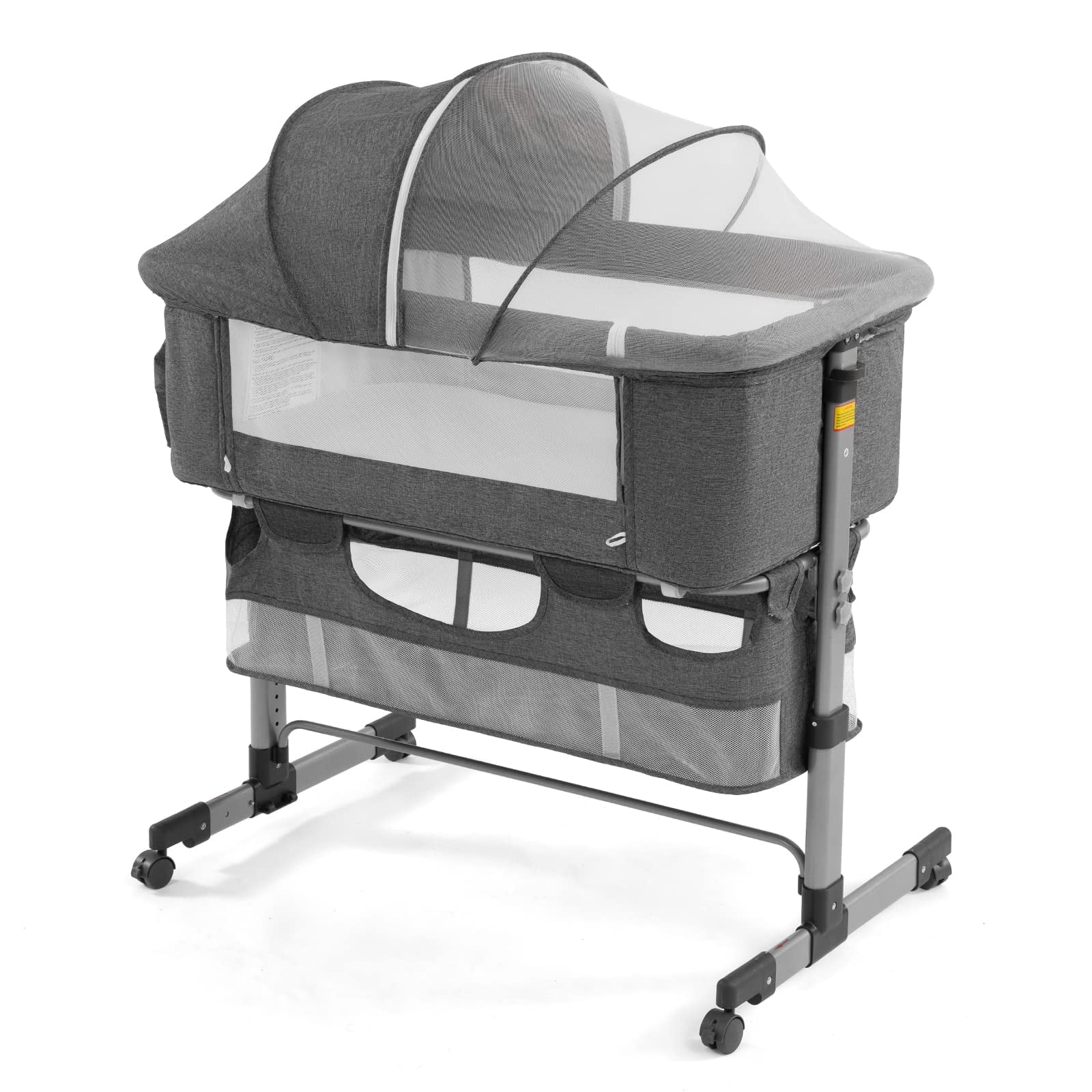 Newlake 3-in-1 Height Adjustable Baby Bassinet & Bedside Sleeper for Newborns, Grey