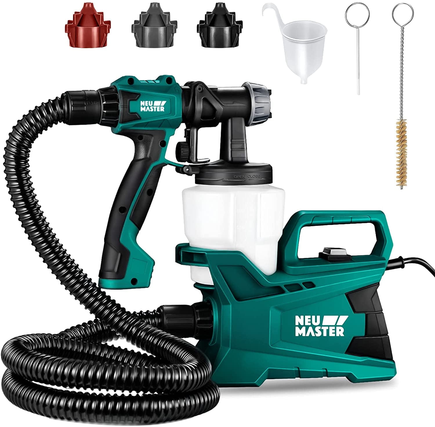 NEU MASTER 600W HVLP Electric Paint Sprayer, 3 Spray Patterns, Adjustable Flow Control & 6FT Hose, Lightweight Spray Gun for Walls, Furniture, Ceiling, Interior/Exterior Projects