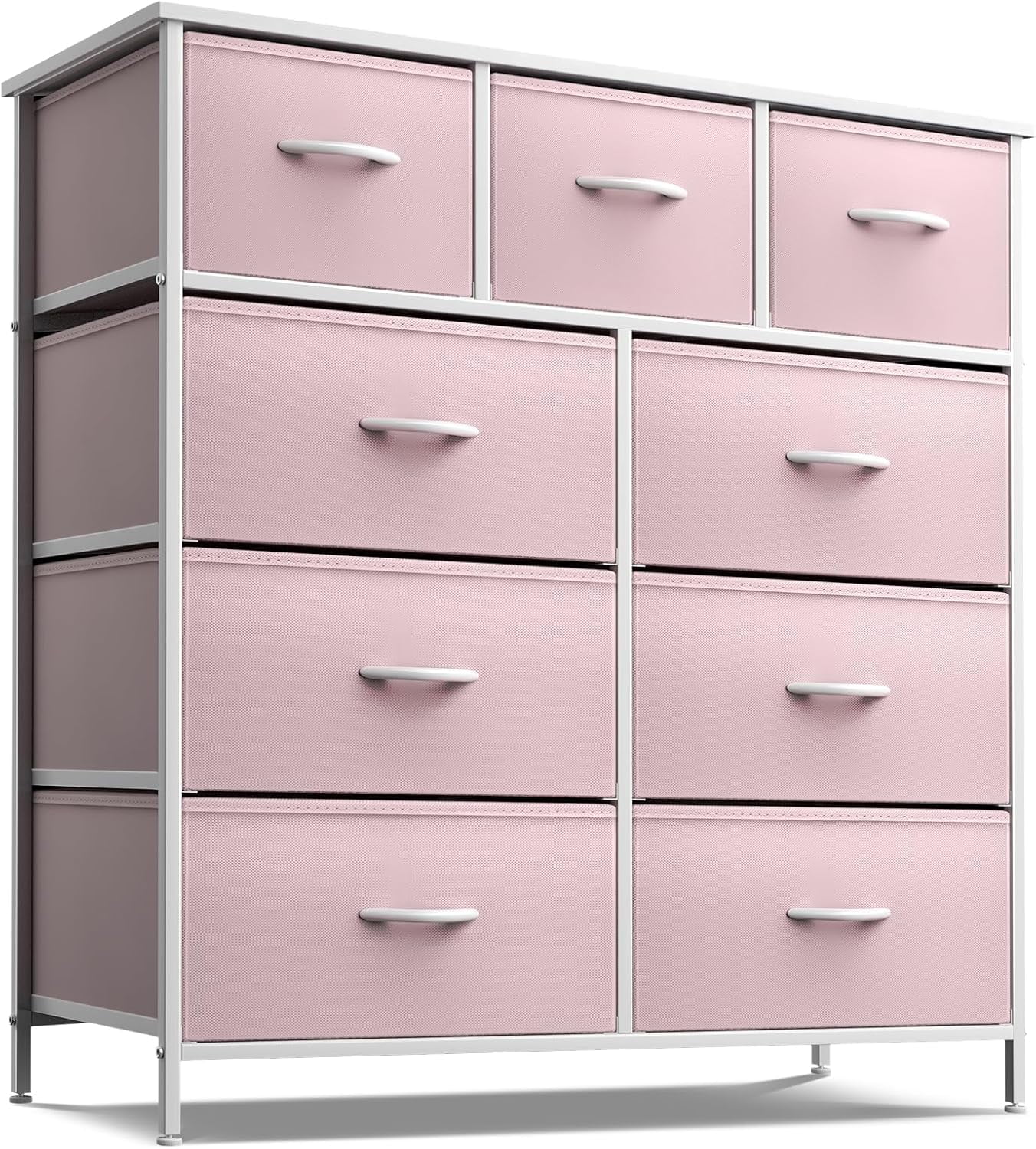 Nightstand Chest 9 Drawers Bedside Organizer Dresser Furniture for Bedroom and Office - Pink