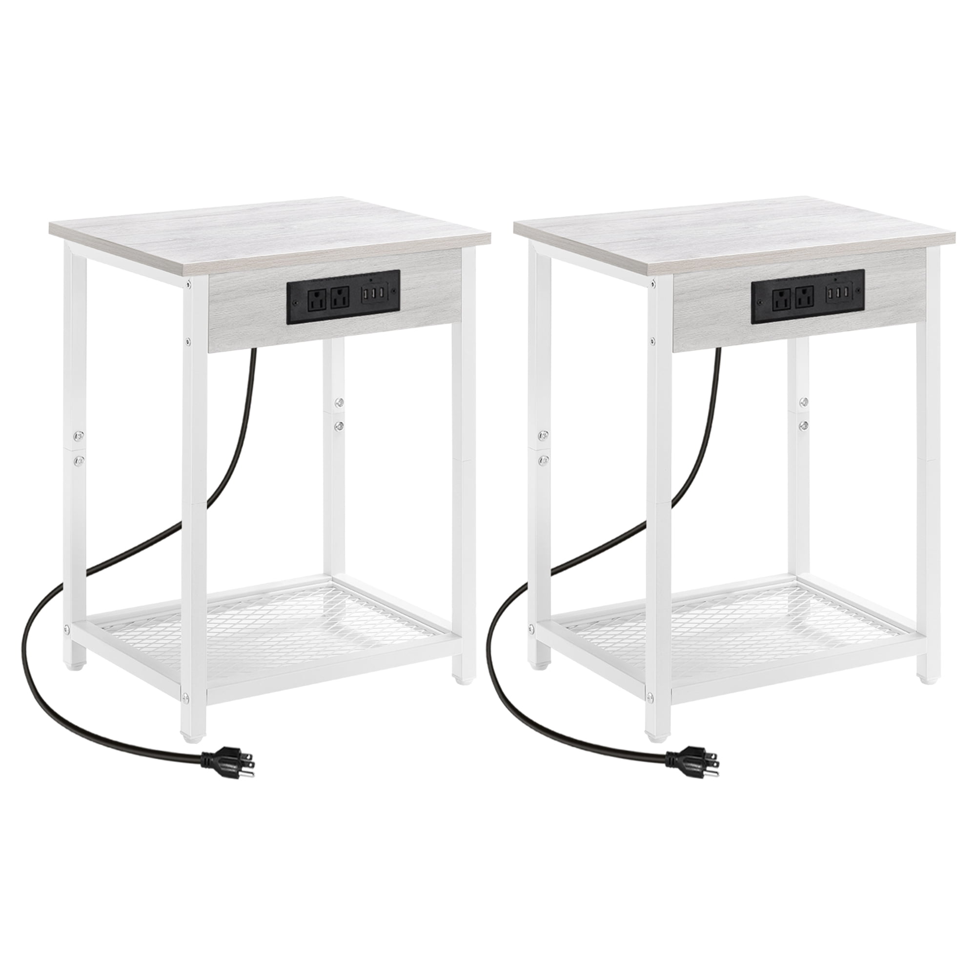 Oumilen Adult Nightstand End Table with Charging Station White, Set of 2