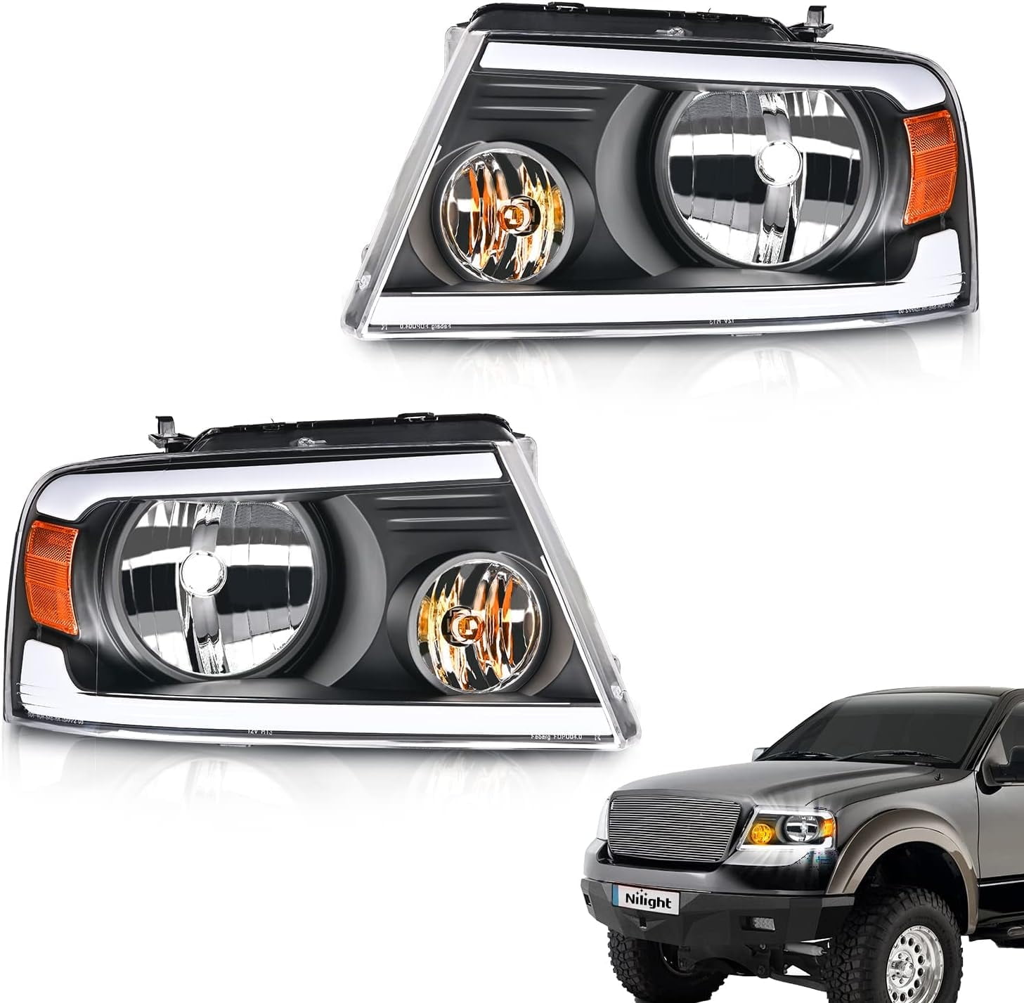 Nilight Headlights Assembly for Ford F150 F-150 2004 2005 2006 2007 2008, 06-08 Lincoln Mark LT Led DRL Headlamp, Black Housing