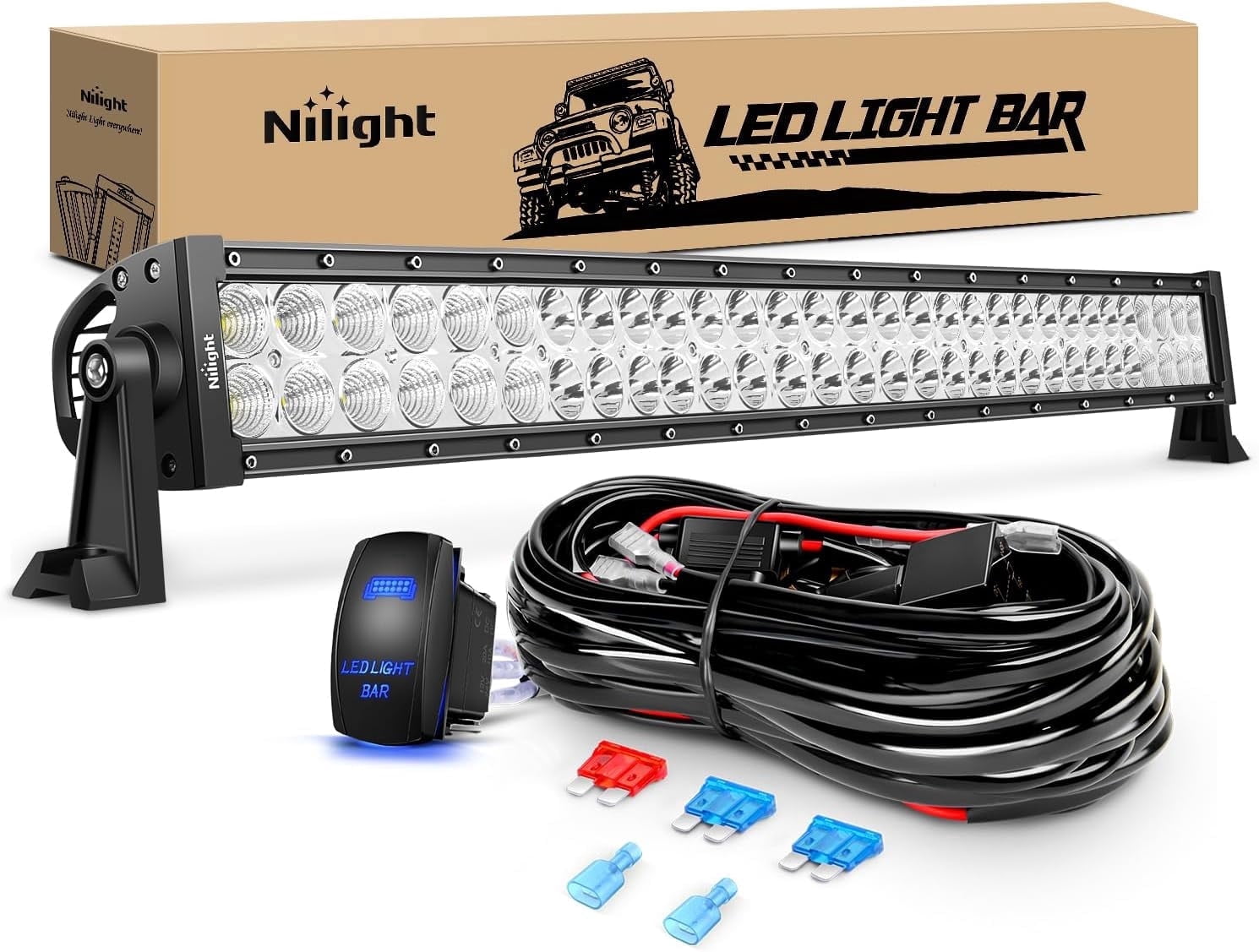 Nilight LED Light Bar 32Inch 180W Spot Flood Combo Led Off Road Lights 12V 5Pin Rocker Switch LED Light Bar Wiring Harness Kit