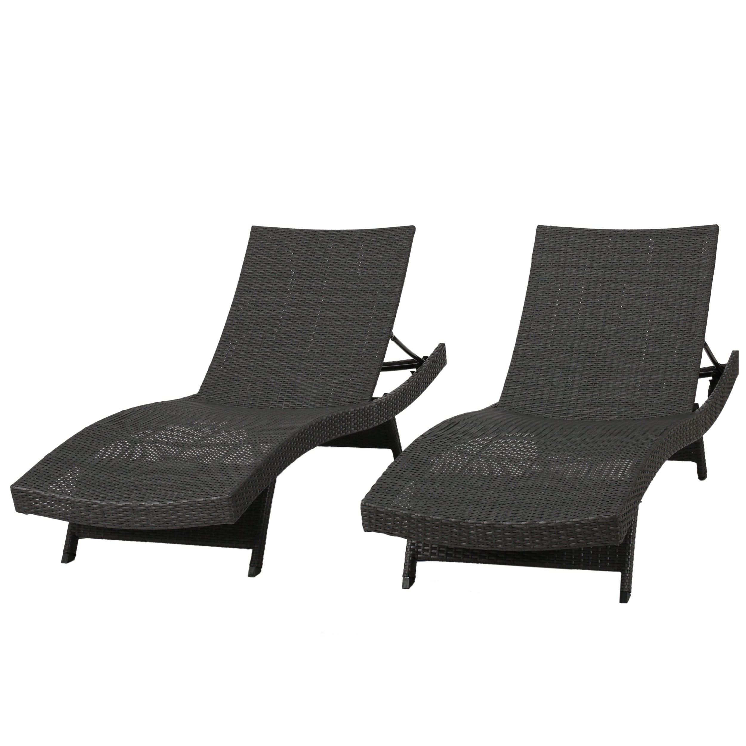 Noble House Anthony Outdoor Wicker Armless Adjustable Chaise Lounge, Set of 2, Grey