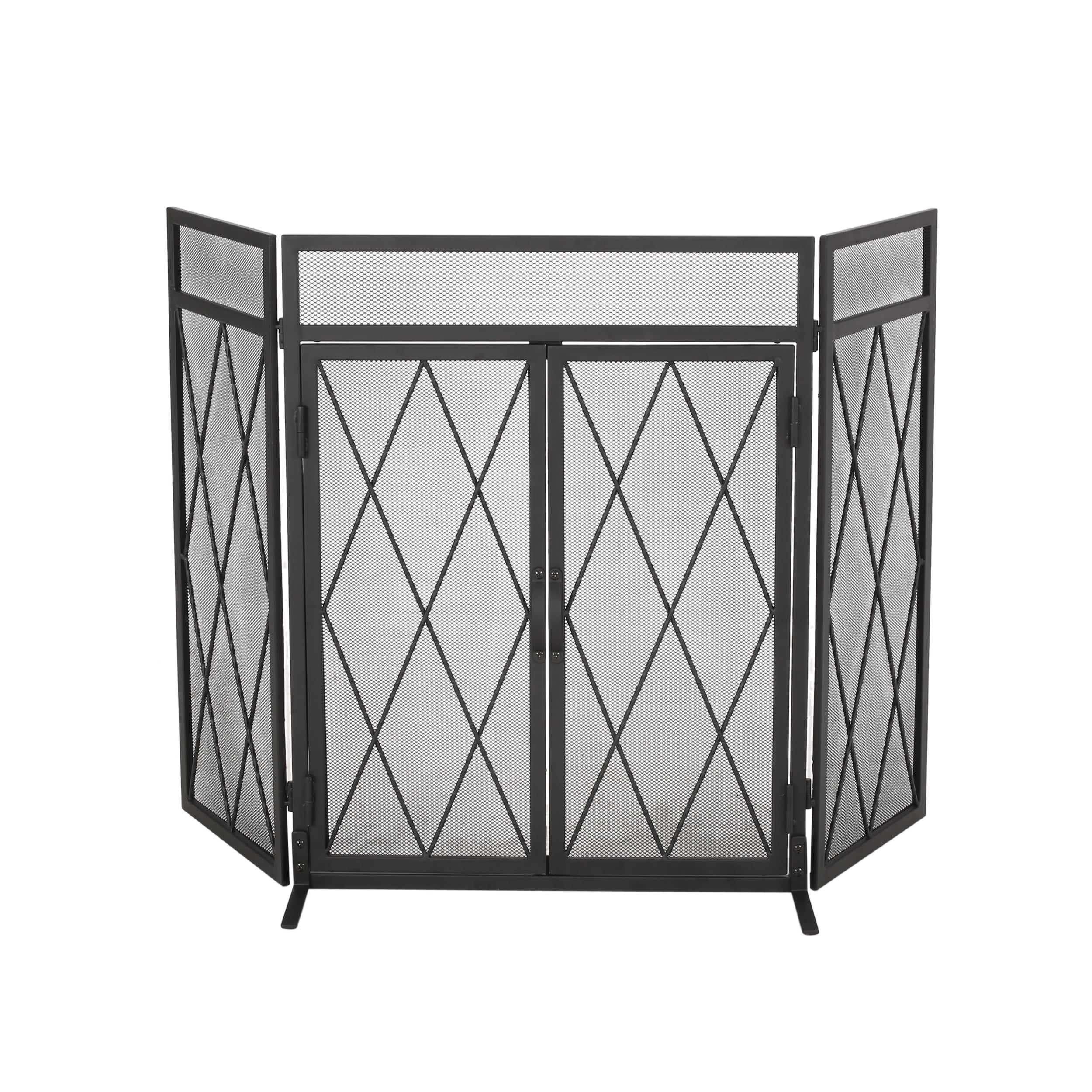 Noble House Biscay Metal Fireplace Screen with Door, Matte Black