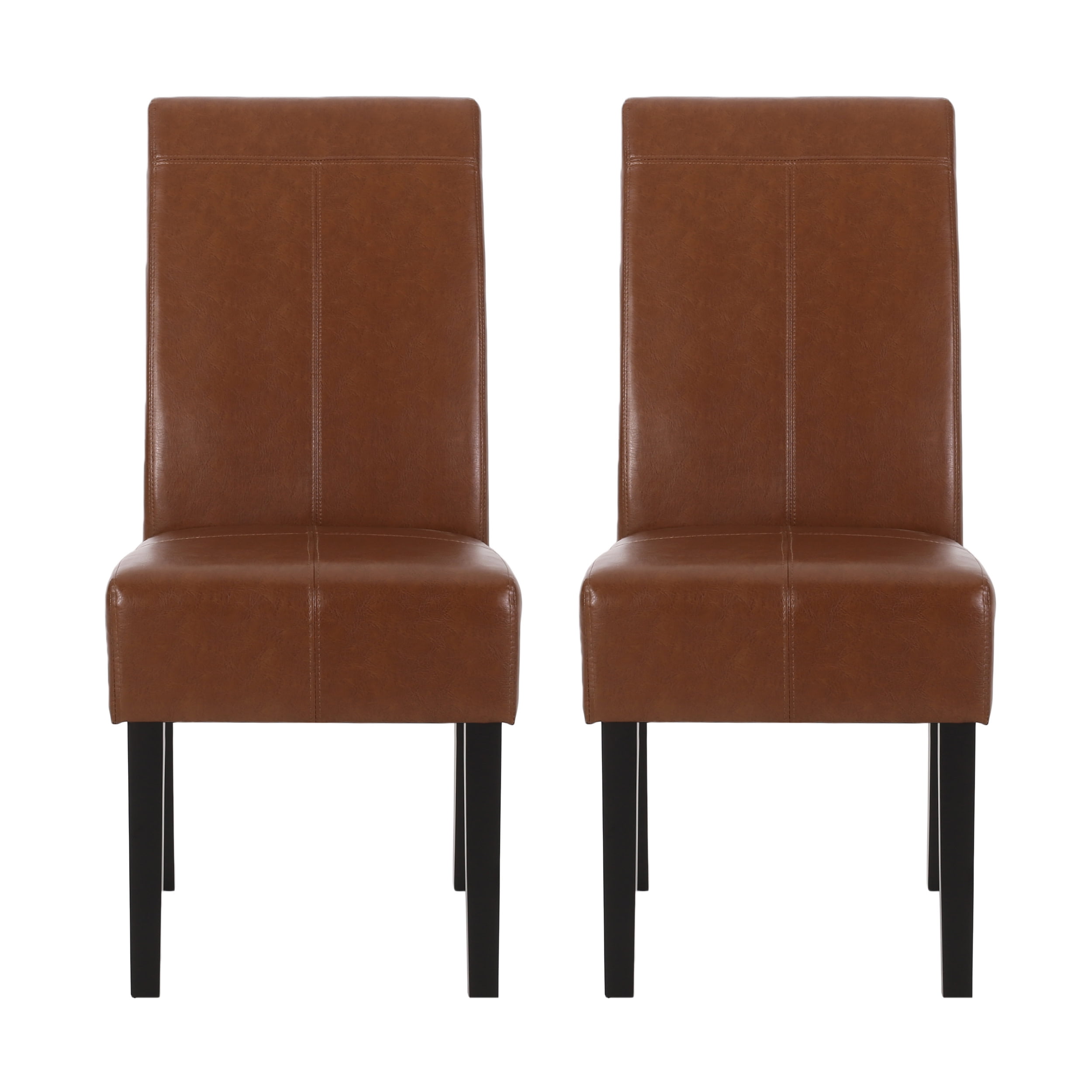 Noble House Braydon Contemporary Faux Leather Dining Chairs, Set of 2,Cognac Brown