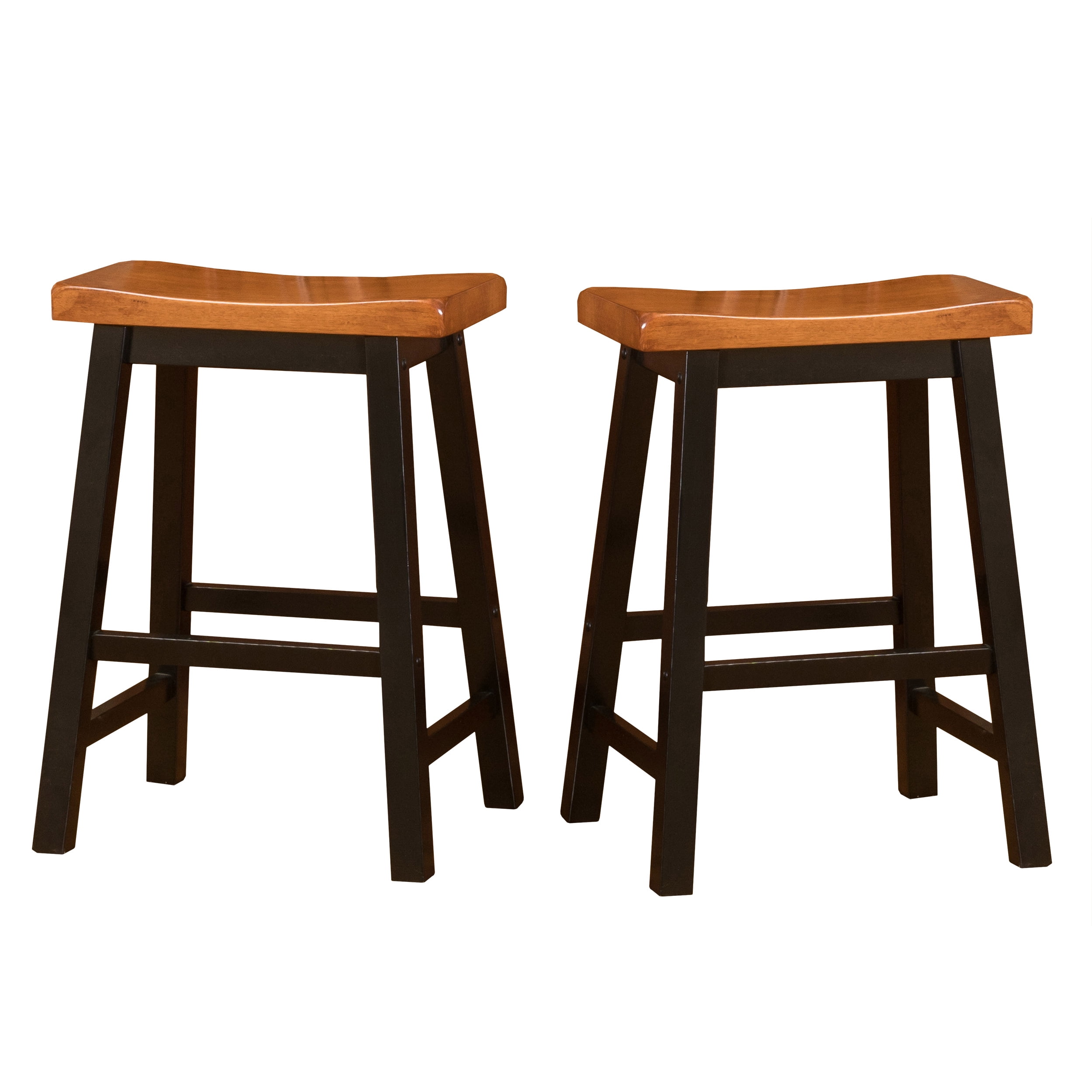 Noble House Bransen 24in Walnut/Black Saddle Stool (Set of 2)