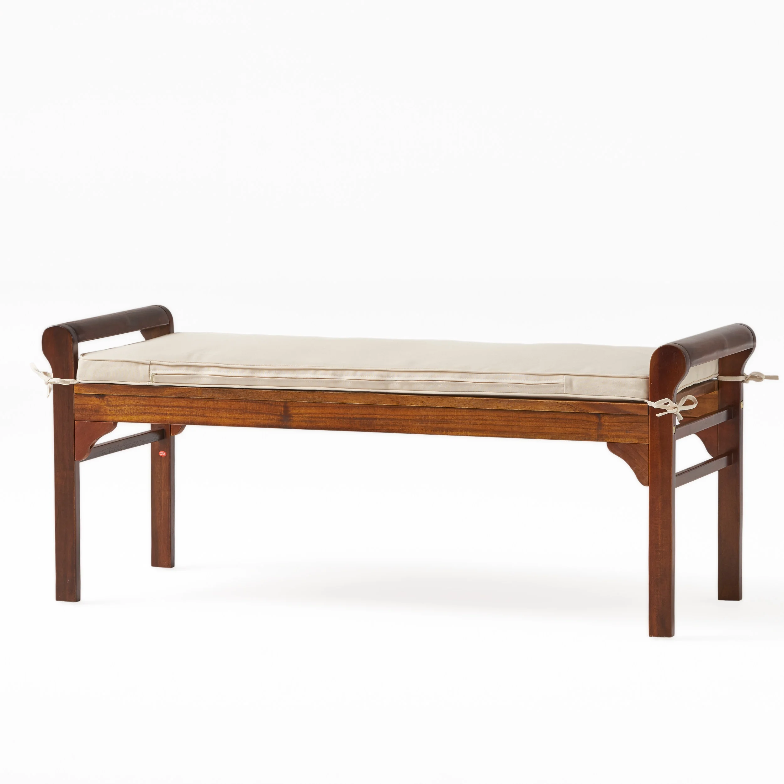 Noble House Claudia Rustic Acacia Wood Bench with Cushion, Mahogany and Cream