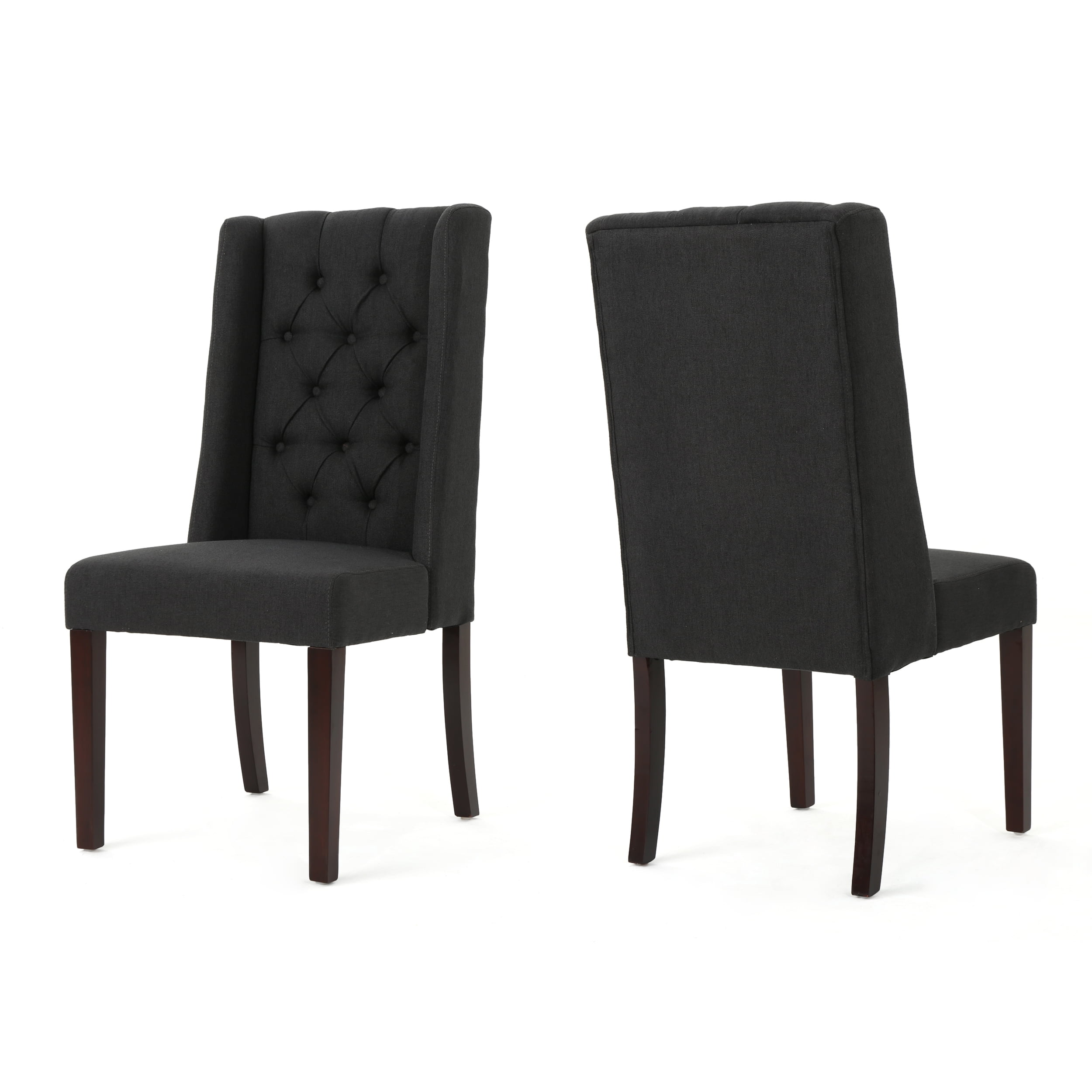 Noble House Cordella Indoor Contemporary Fabric Dining Chairs, Set of 2, Dark Charcoal