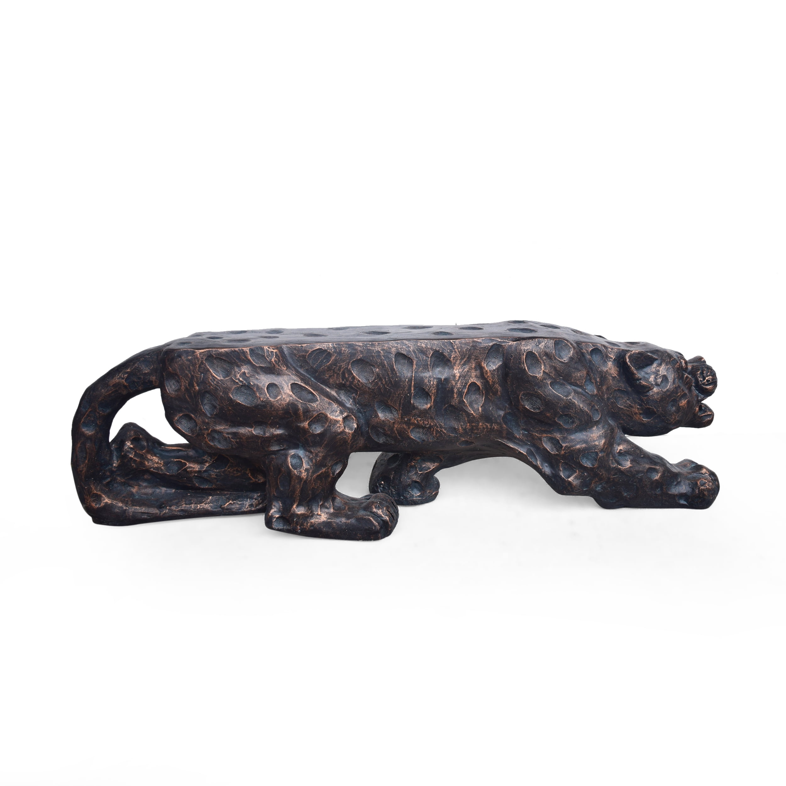 Noble House Glory Outdoor Leopard Shaped Concrete Bench Antique Copper