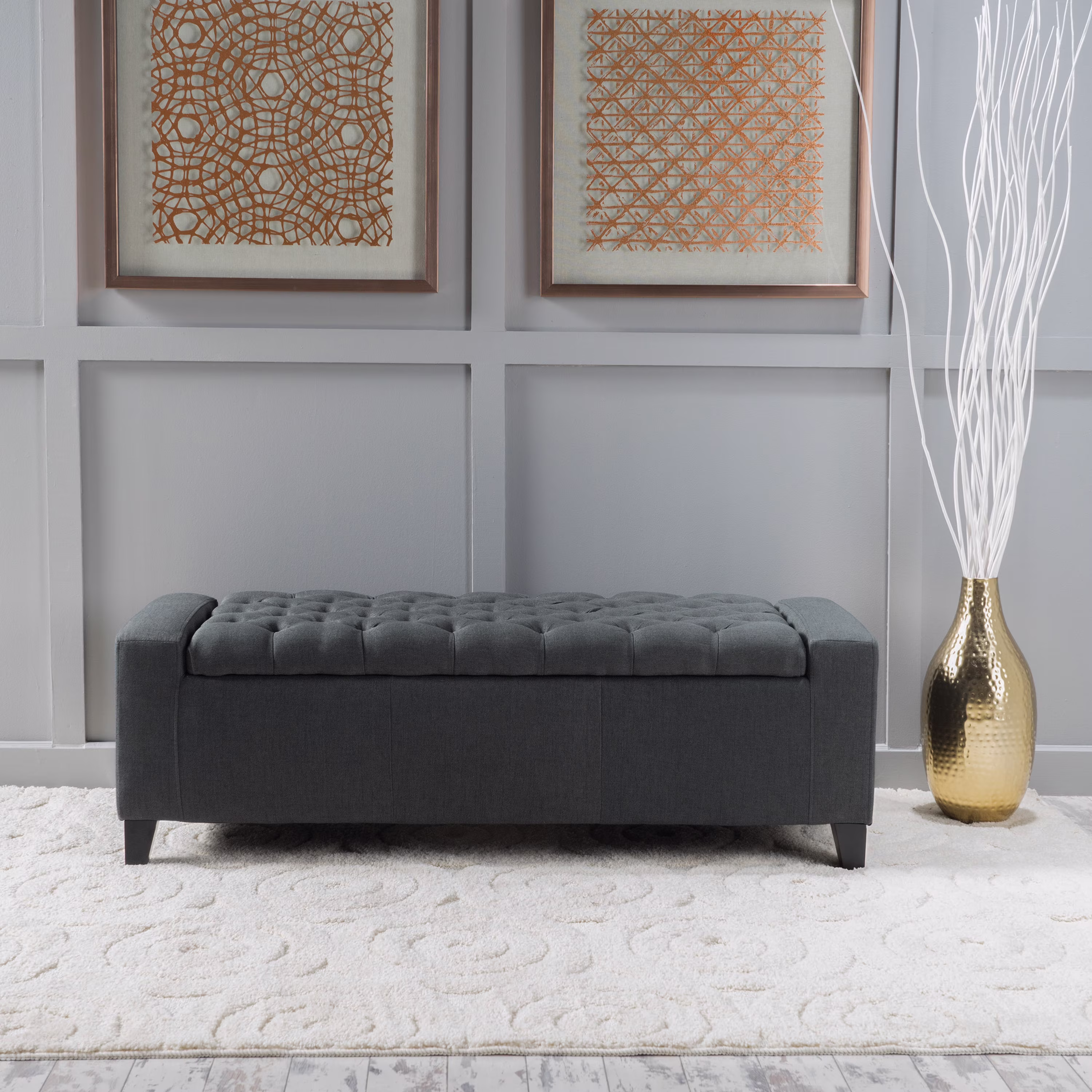 Noble House Hannah Dark Grey Fabric Storage Ottoman