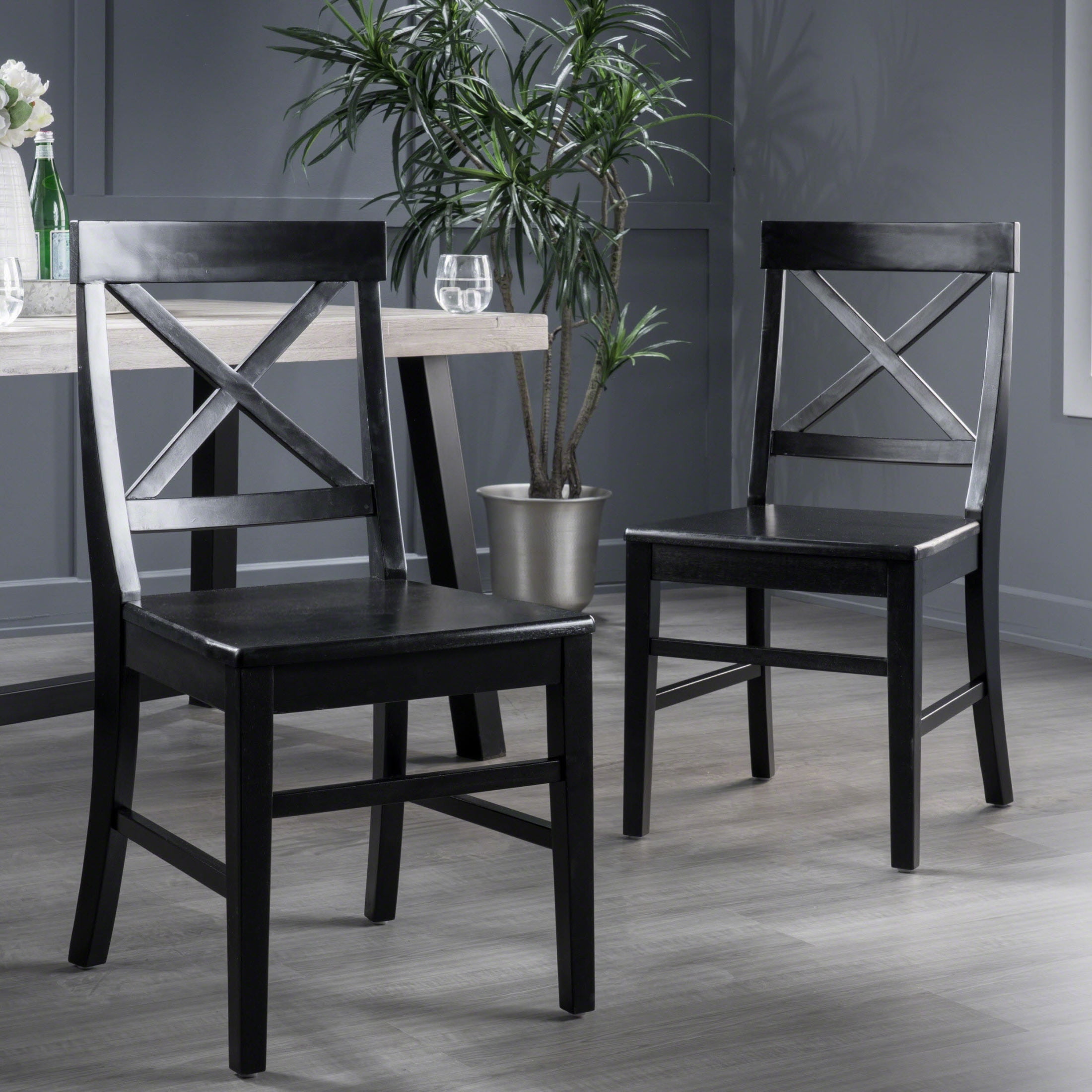 Bono Acacia Wood Dining Chairs, Set of 2, Black