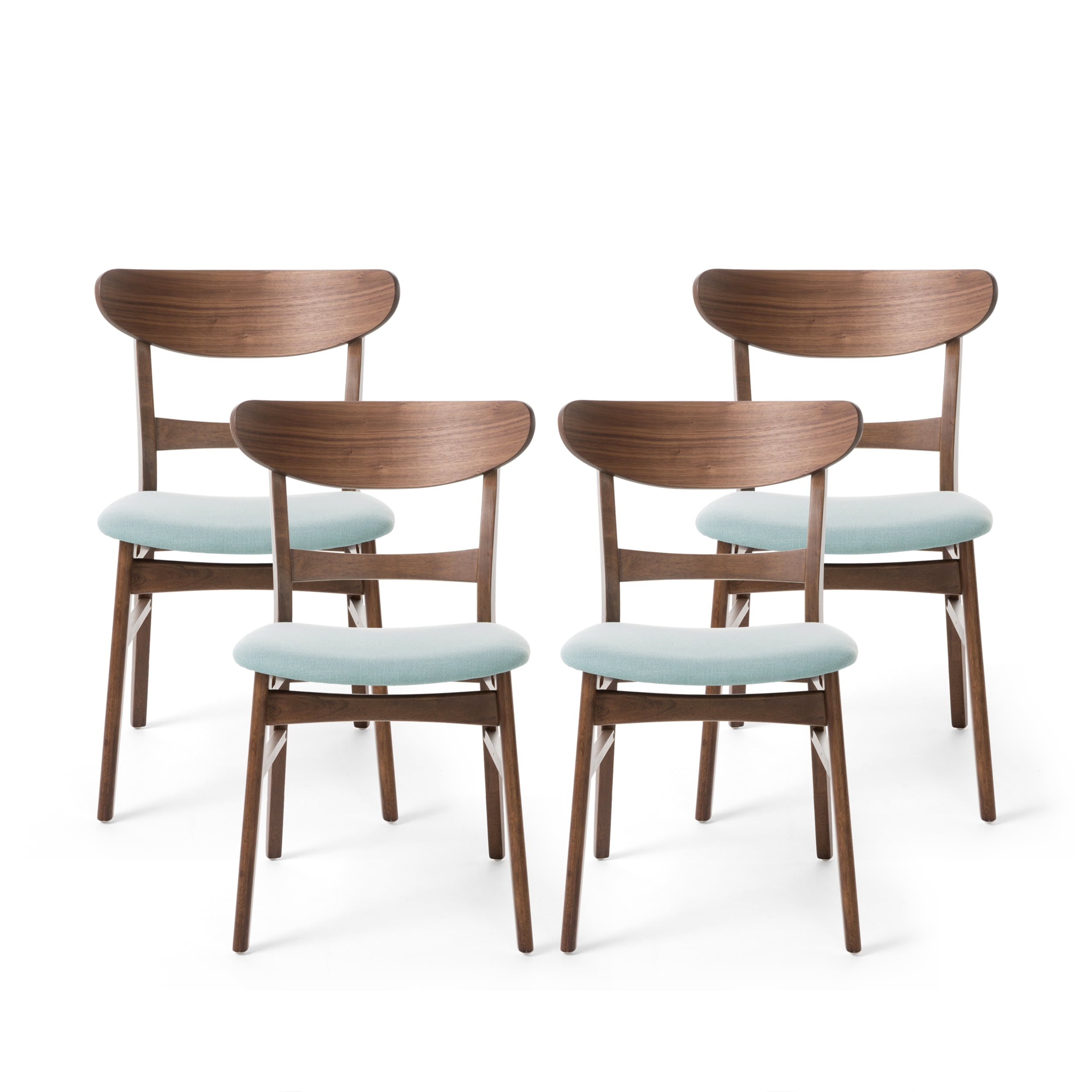 Noble House Jaxson Mid-Century Fabric Dining Chairs, Set of 4, Mint, Walnut