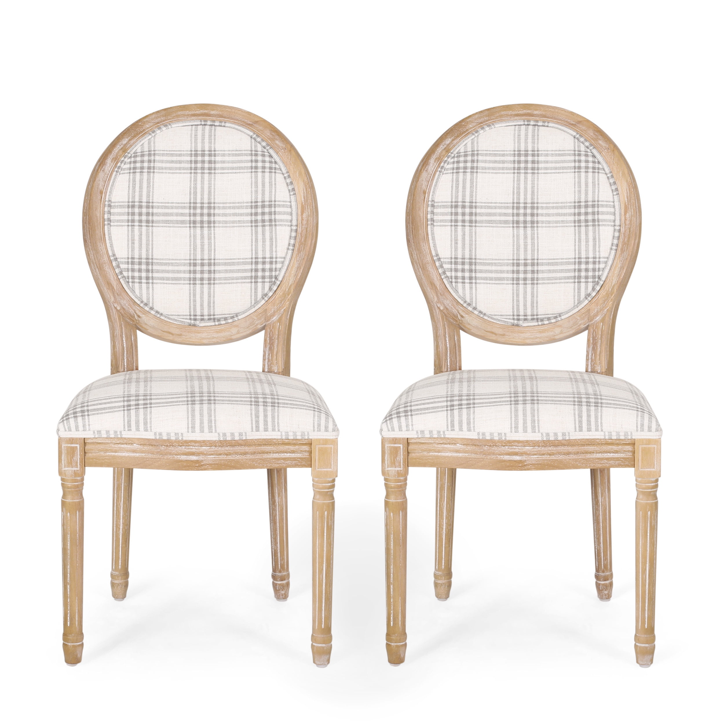 Noble House Karter Fabric Dining Chairs, Set of 2, Gray Plaid and Light Beige