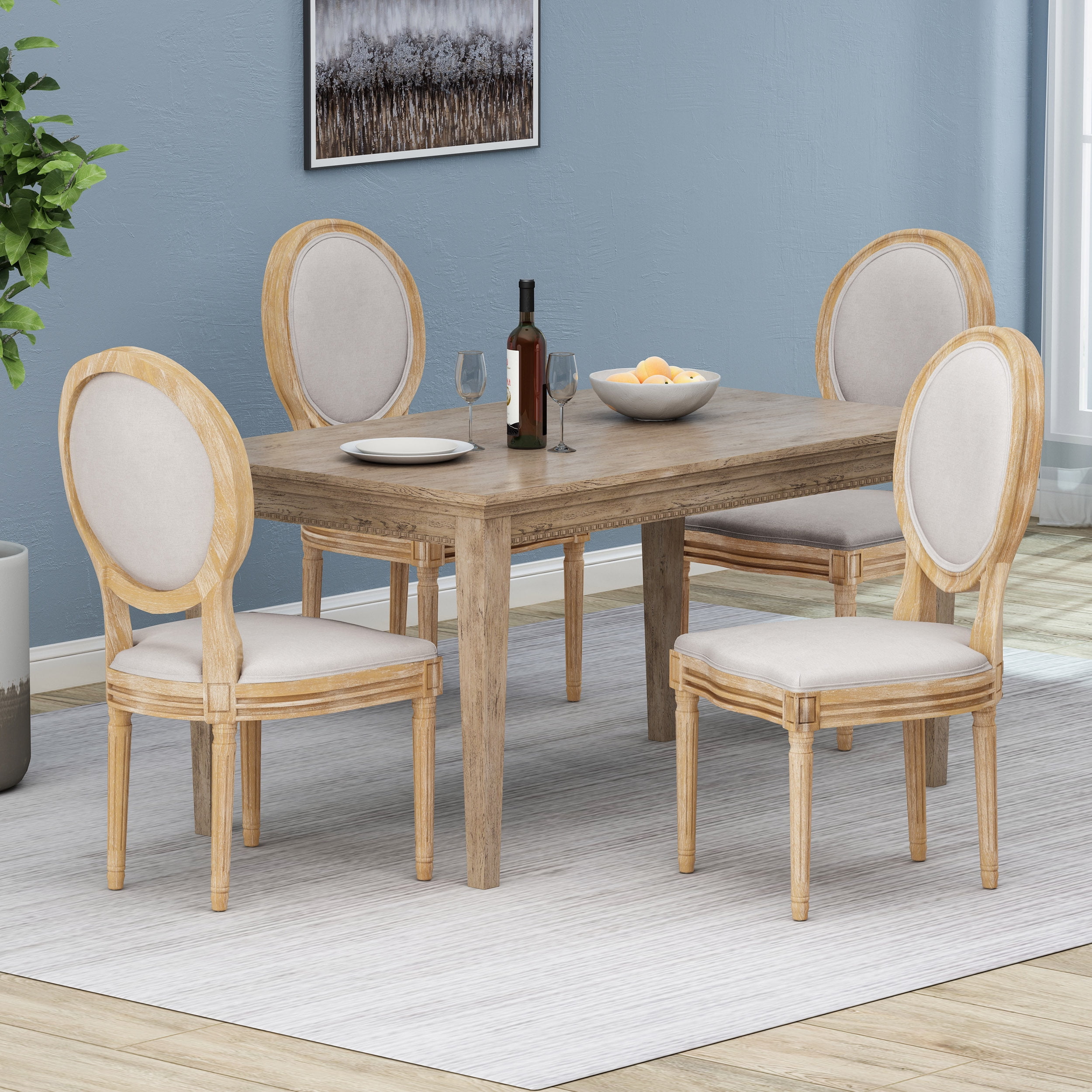 Noble House Karter Indoor French Fabric Dining Chairs, Set of 4, Beige