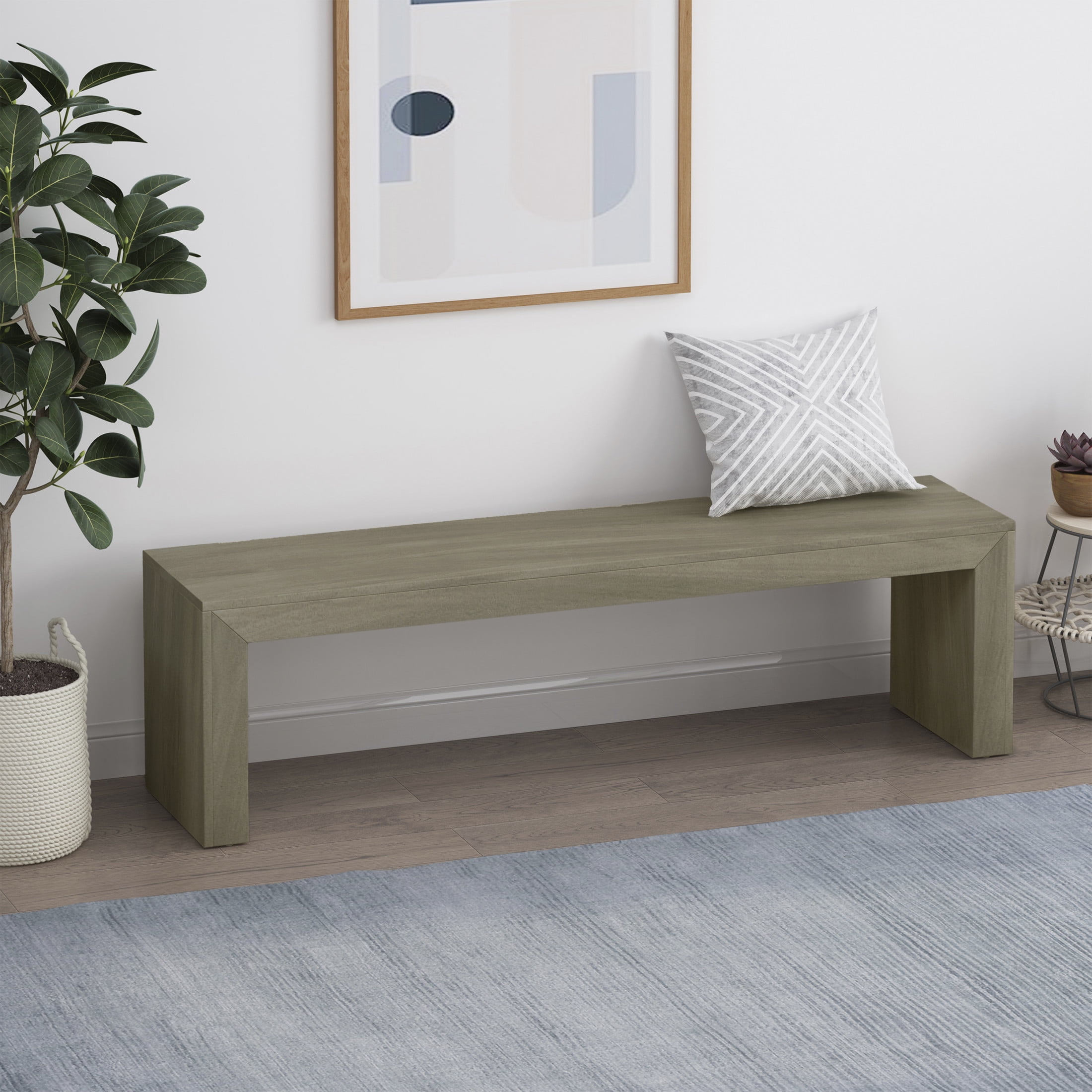 Christopher Knight Home 63" Farmhouse Dining Bench, Solid Acacia Wood Rustic Entryway Bench, Light Gray Oak